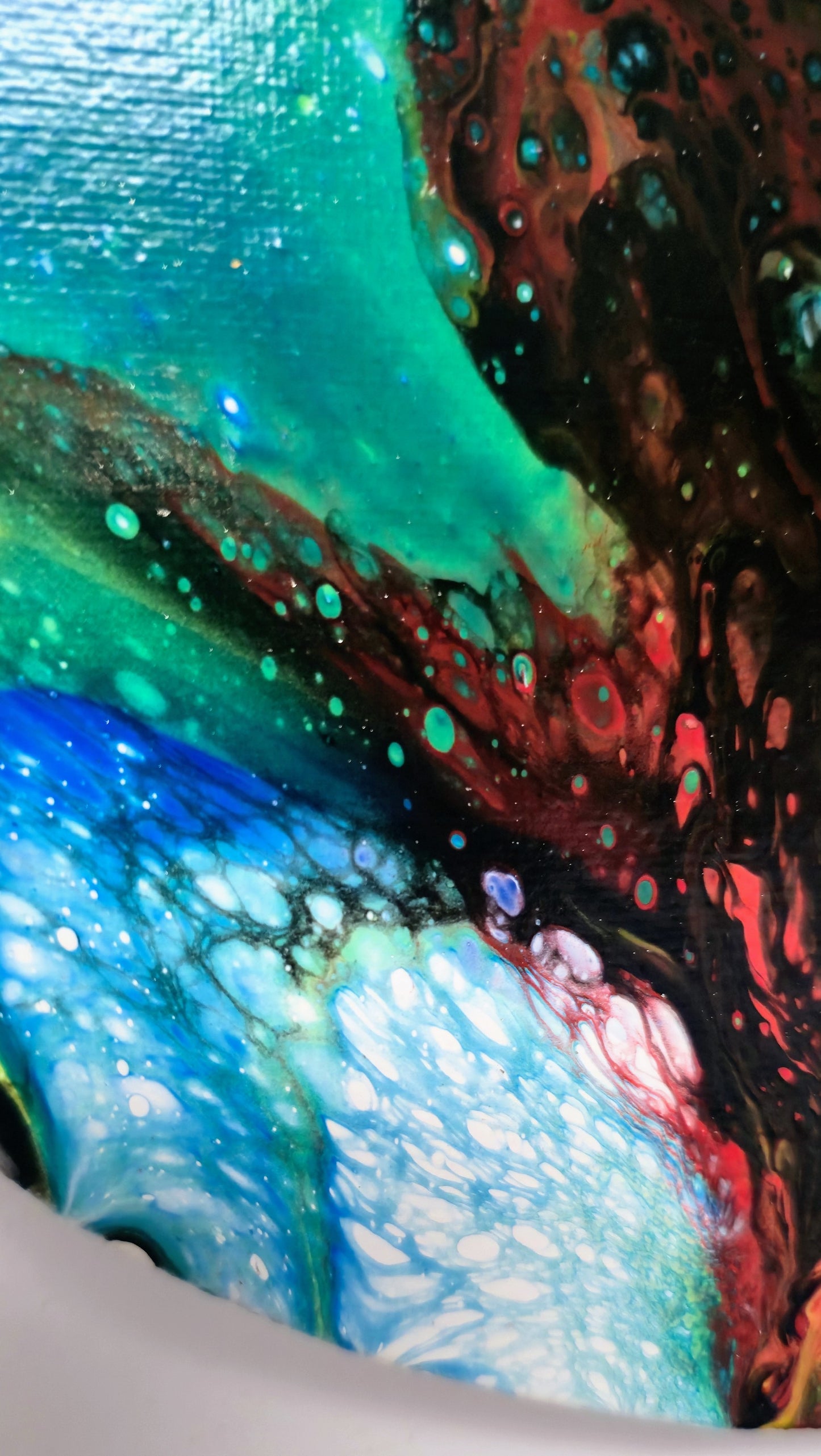 Kosmiczna Komórka – Owalny Obraz Abstrakcyjny Pouring Art 20x30 cm