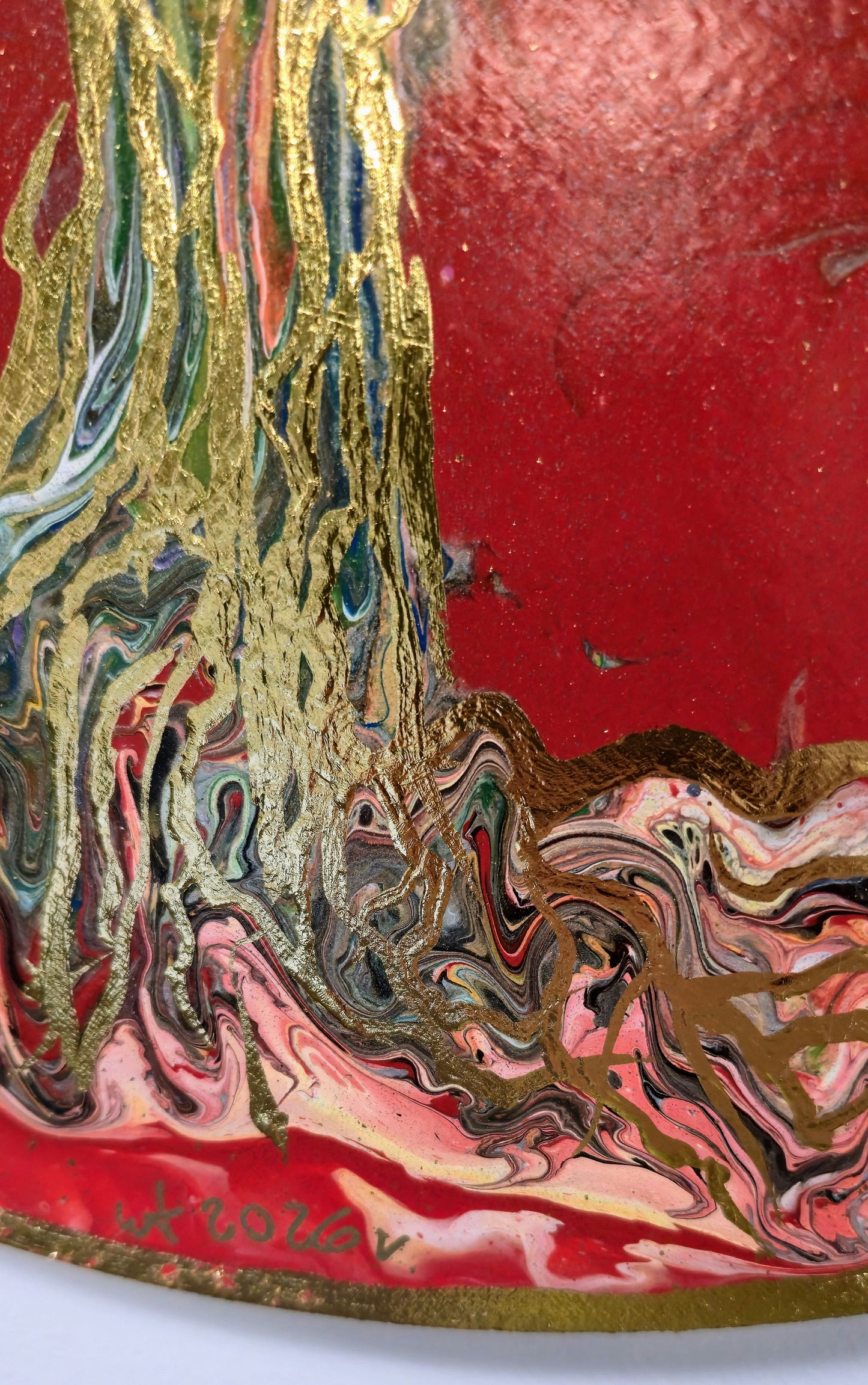 Drzewo Ognia i Złota – Owalny Obraz Mixed Media 50 cm