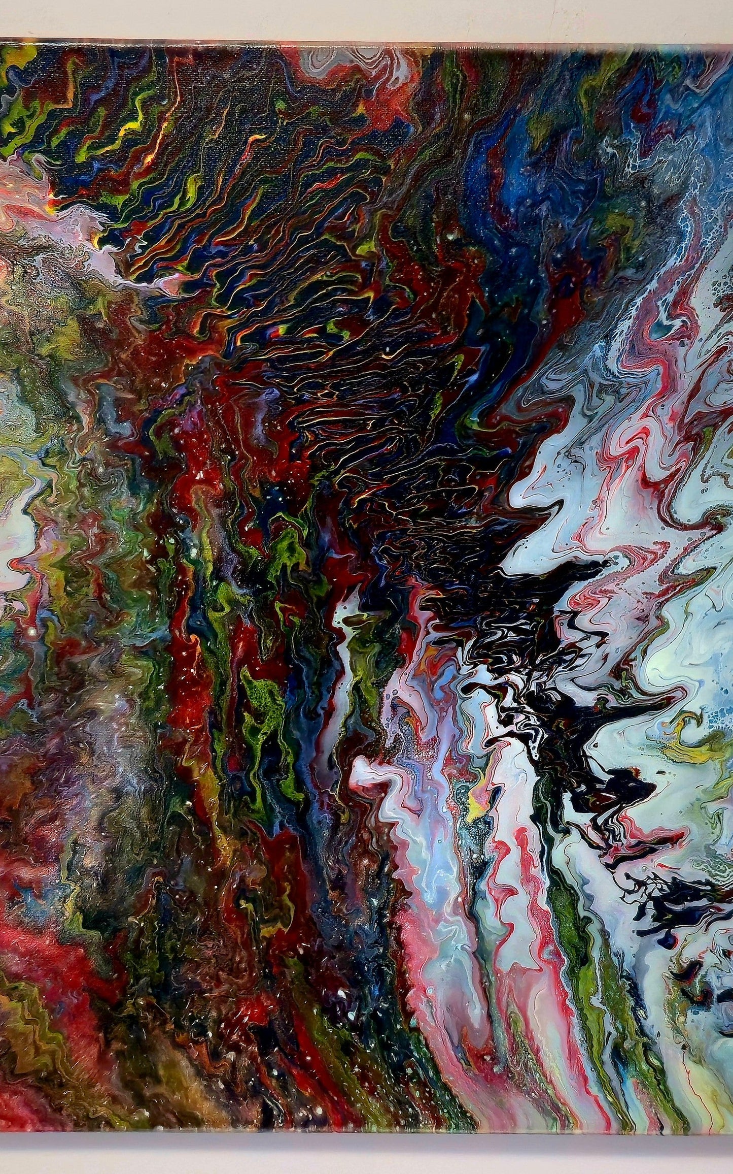 Obraz abstrakcyjny 40x50cm - Pouring Art Błękit Żółć