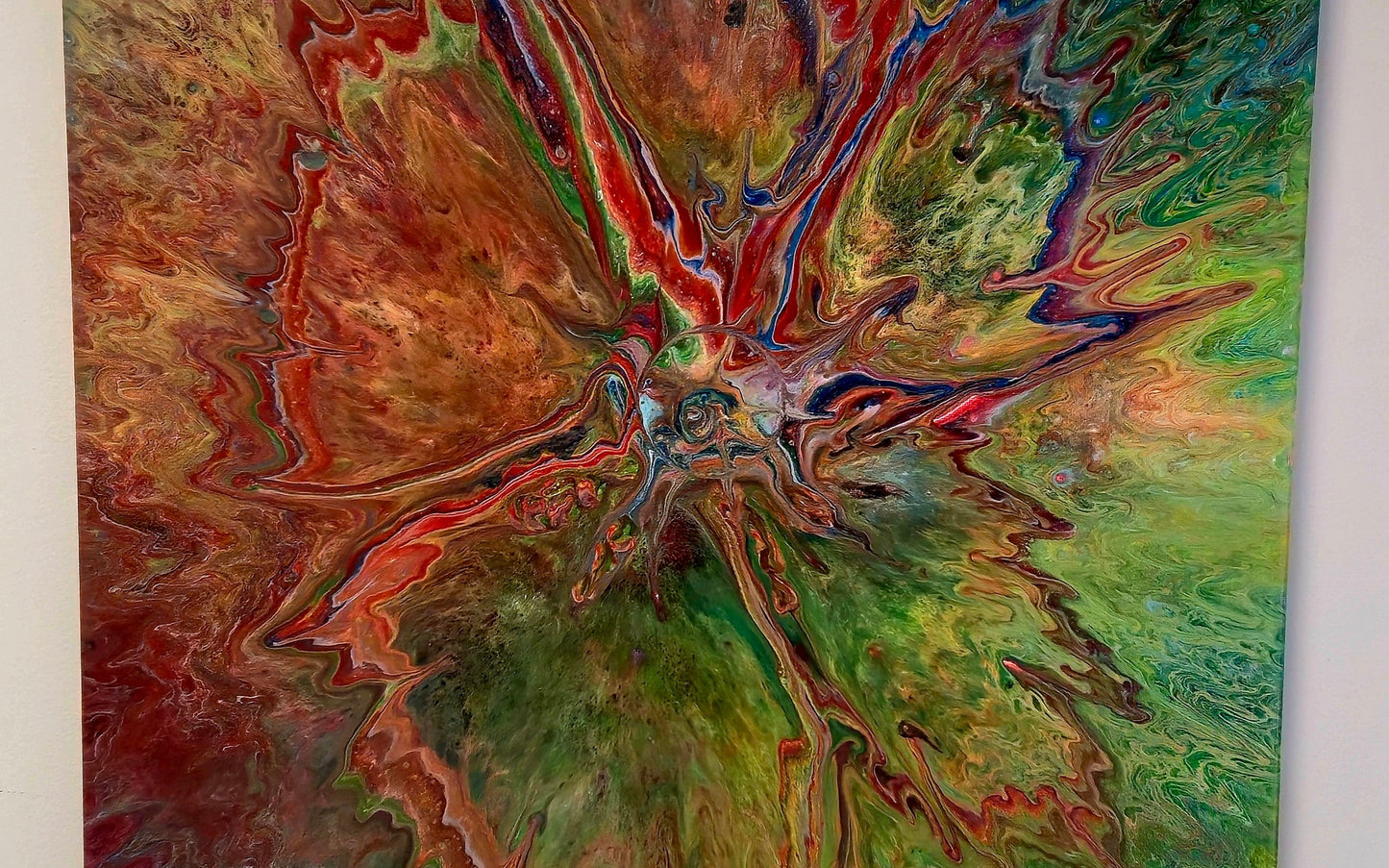 Obraz abstrakcyjny 50x50cm - Czerwień Zieleń Pouring Art