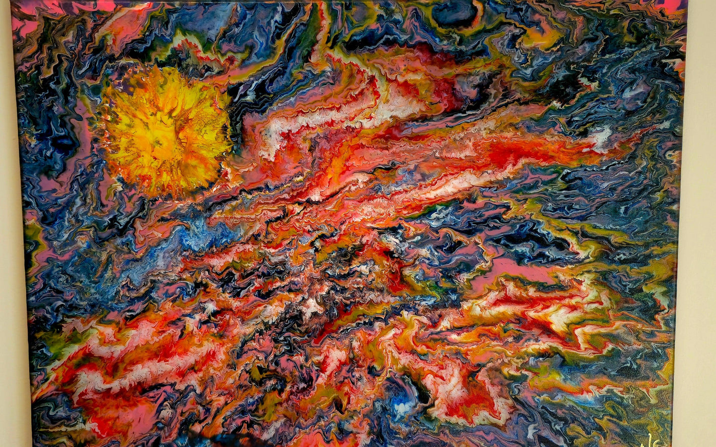 Obraz abstrakcyjny 50x70cm - Pouring Art Błękit Czerwień
