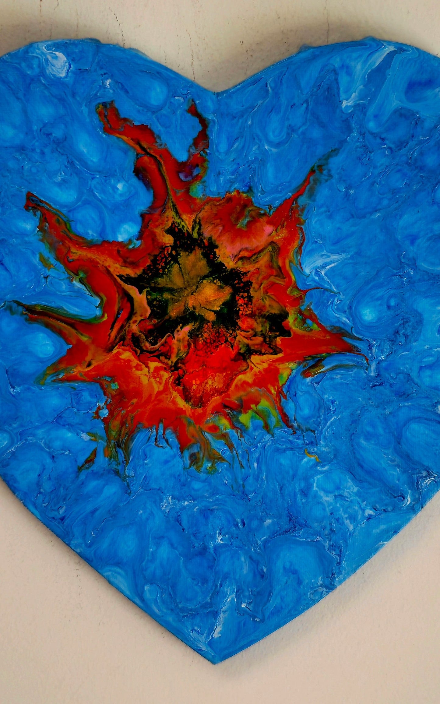 Obraz Serce 50x50cm - Niebieski Kwiat Pouring Art