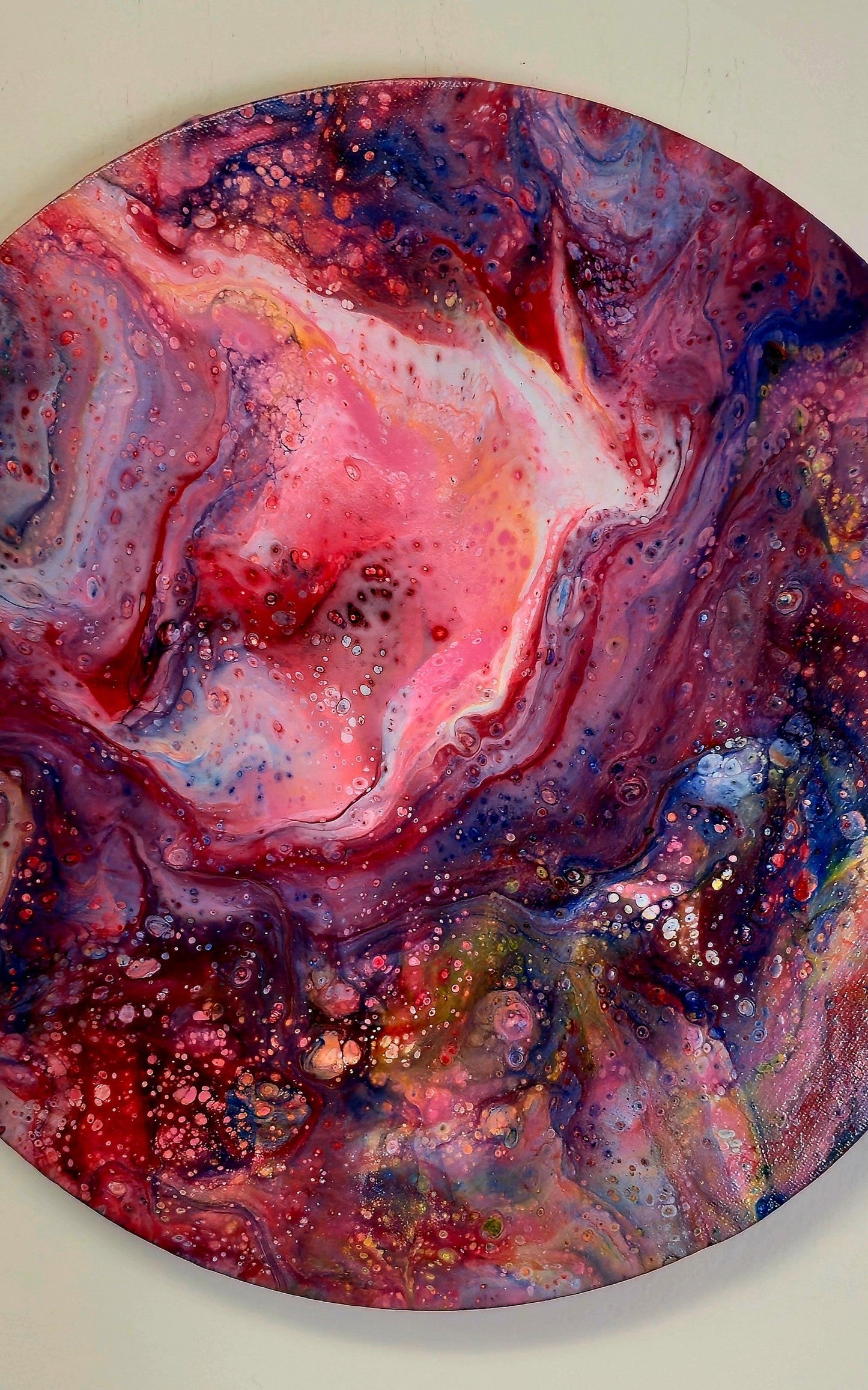 Okrągły obraz 30cm - Róż Fiolet Czerwień Pouring Art