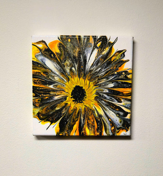 Czarny Słonecznik – Obraz Abstrakcyjny (20x20cm)