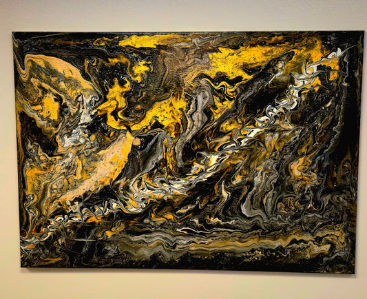 Złota Walka – Obraz Abstrakcyjny Pouring Art 70x100 cm