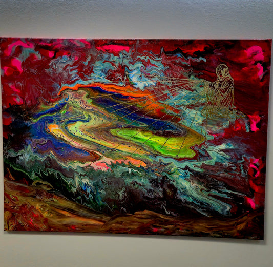 Tkacz Umysłu – Obraz Abstrakcyjny Pouring Art 90x120 cm