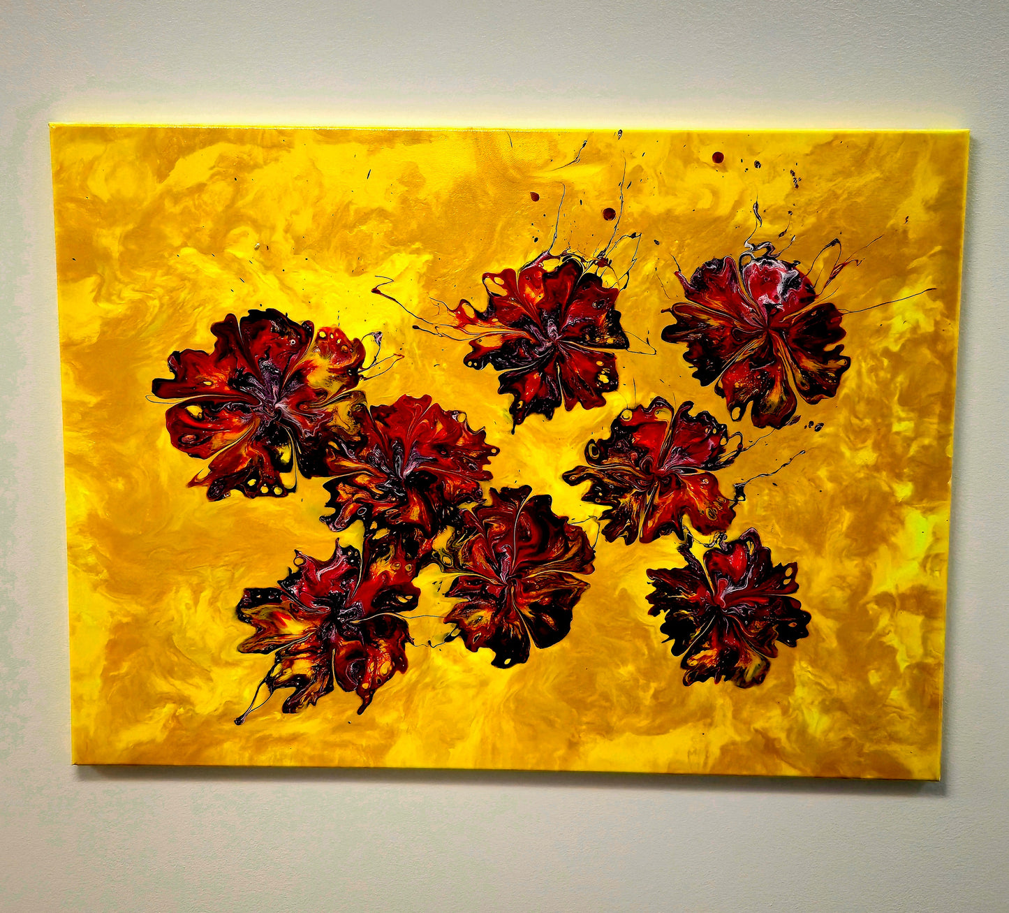 Płomienne Kwiaty – Obraz Abstrakcyjny Pouring Art 55x75 cm