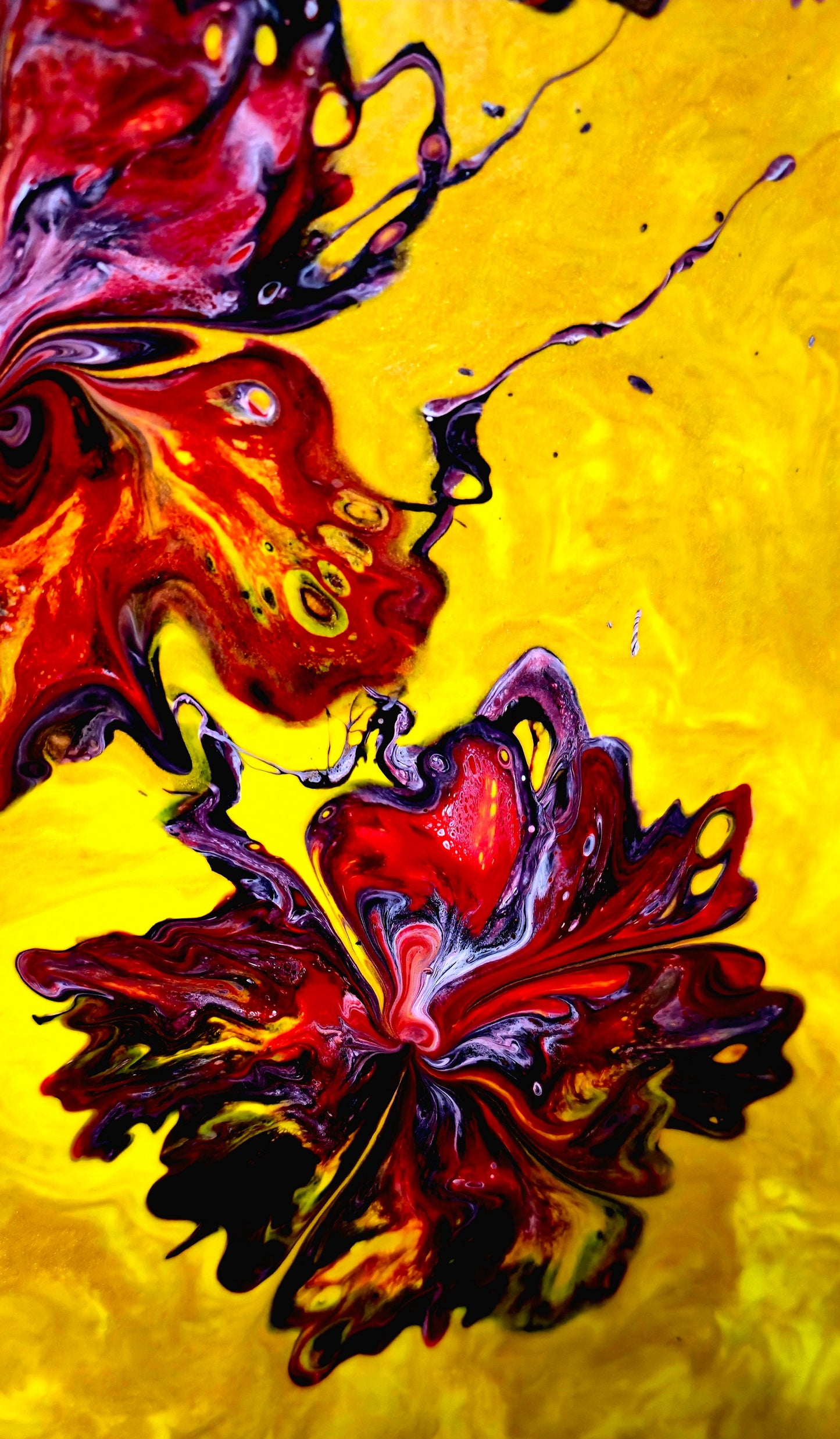 Płomienne Kwiaty – Obraz Abstrakcyjny Pouring Art 55x75 cm