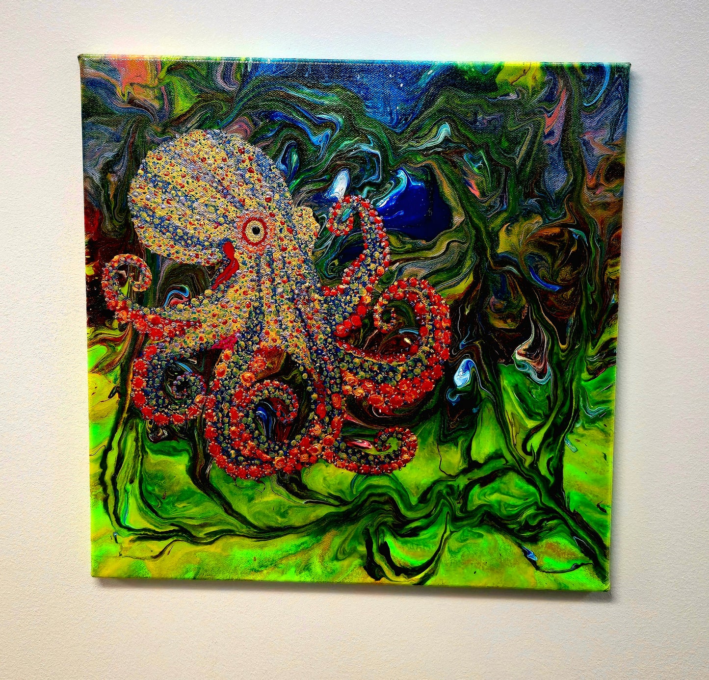 Strażniczka Głębin – Obraz Abstrakcyjny Ośmiornica 40x40 cm