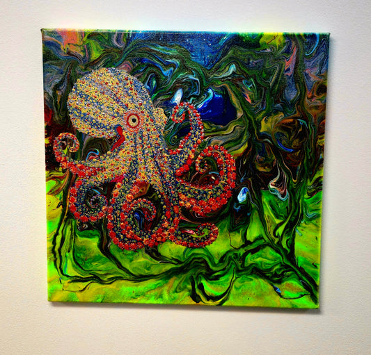 Strażniczka Głębin – Obraz Abstrakcyjny Ośmiornica 40x40 cm