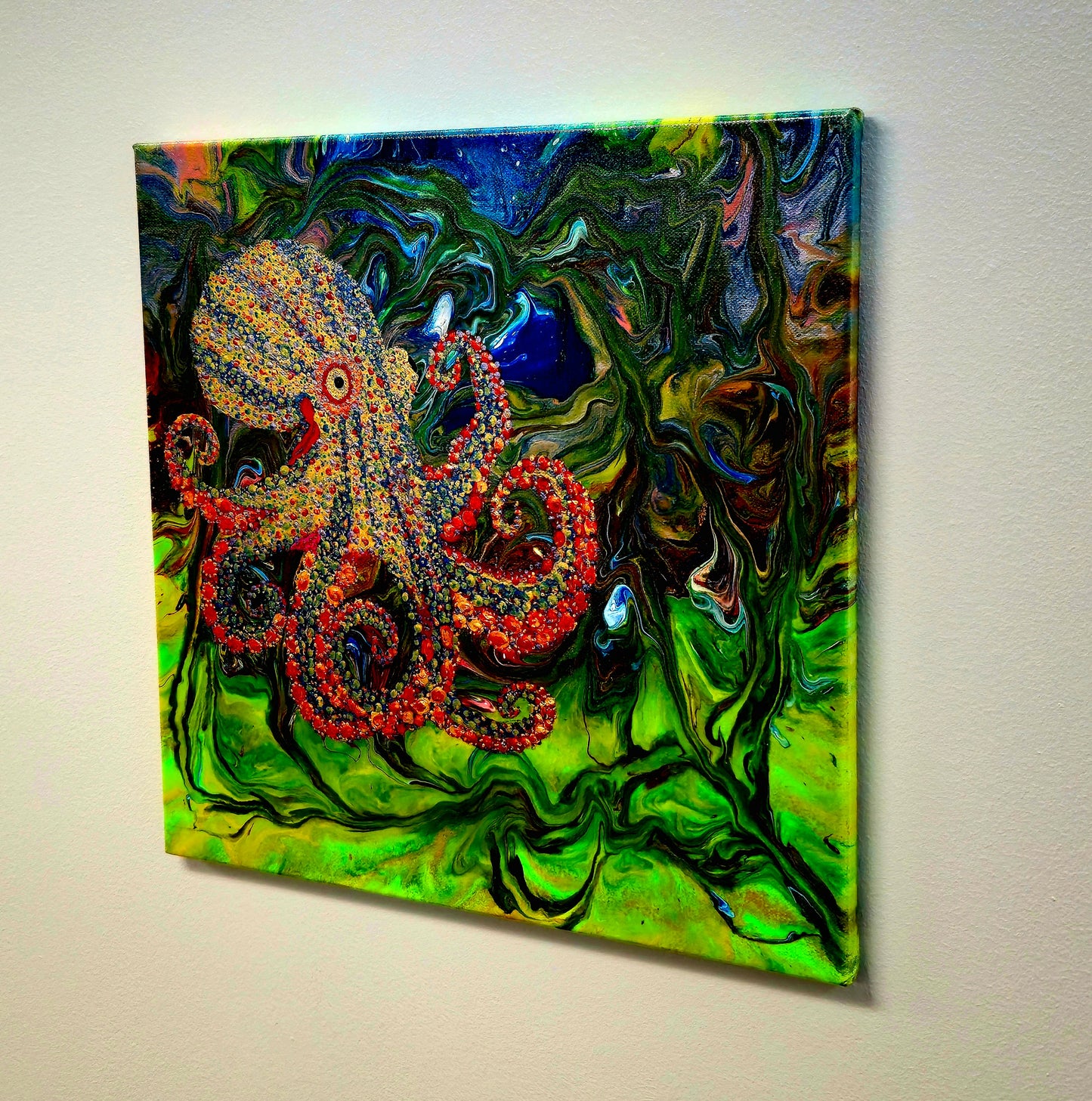 Strażniczka Głębin – Obraz Abstrakcyjny Ośmiornica 40x40 cm