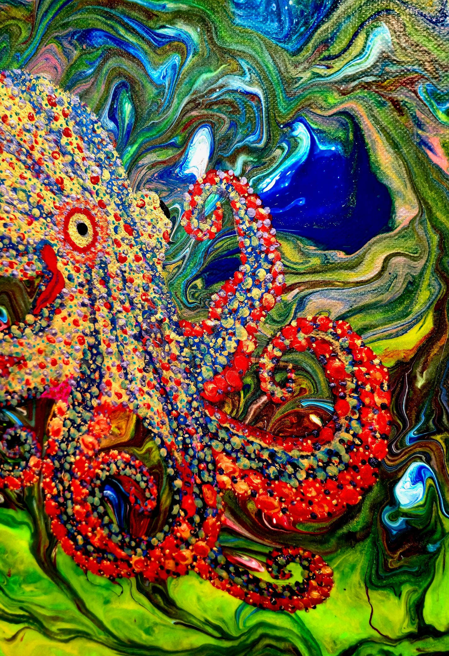 Strażniczka Głębin – Obraz Abstrakcyjny Ośmiornica 40x40 cm