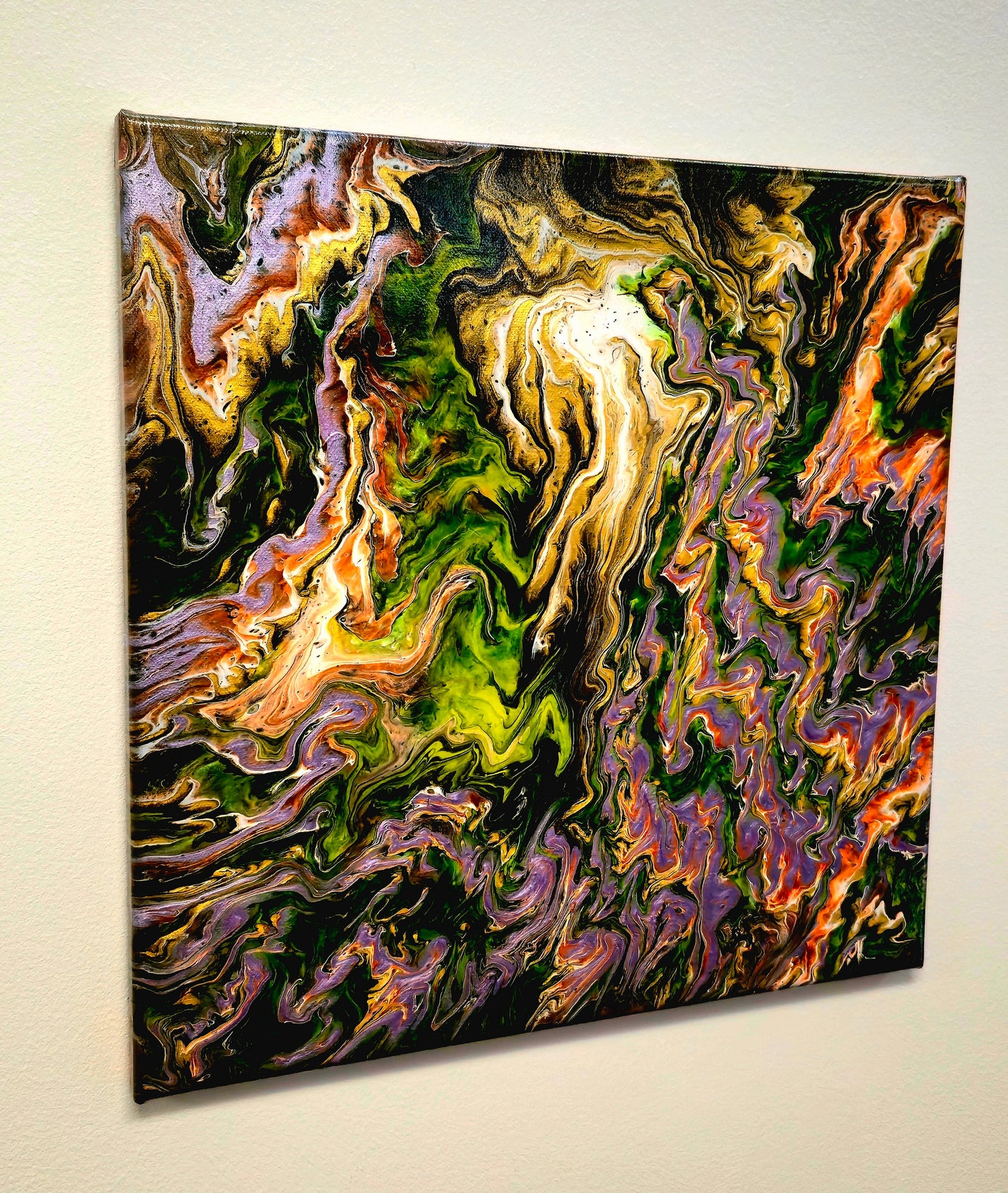 Żywa Materia – Obraz Abstrakcyjny Pouring Art 40x40 cm