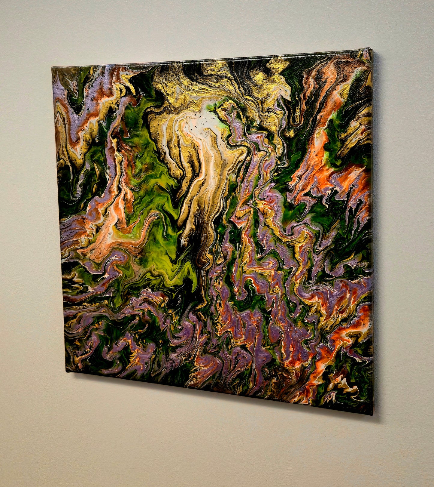 Żywa Materia – Obraz Abstrakcyjny Pouring Art 40x40 cm