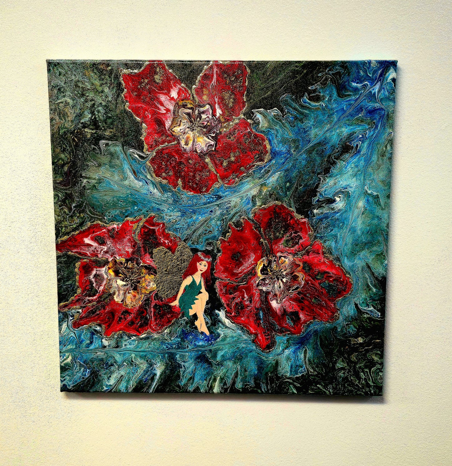 Wróżka Kwiatów – Obraz Abstrakcyjny Pouring Art 40x40 cm