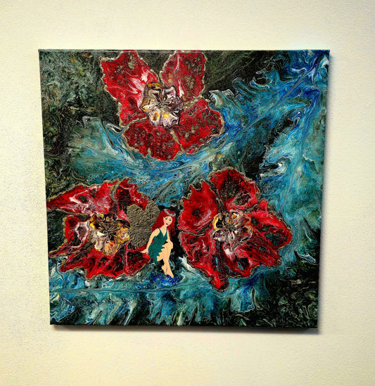 Wróżka Kwiatów – Obraz Abstrakcyjny Pouring Art 40x40 cm