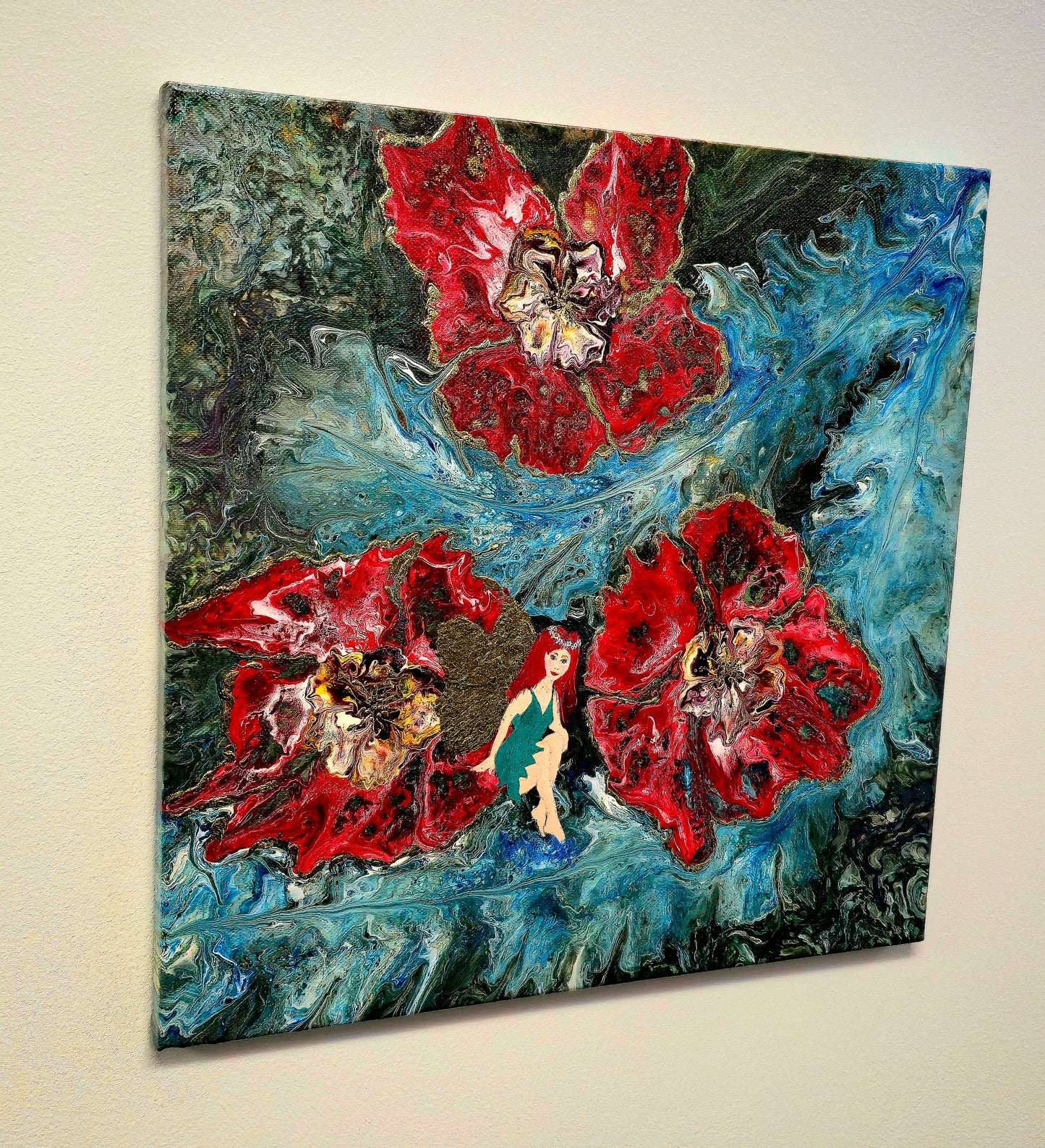 Wróżka Kwiatów – Obraz Abstrakcyjny Pouring Art 40x40 cm