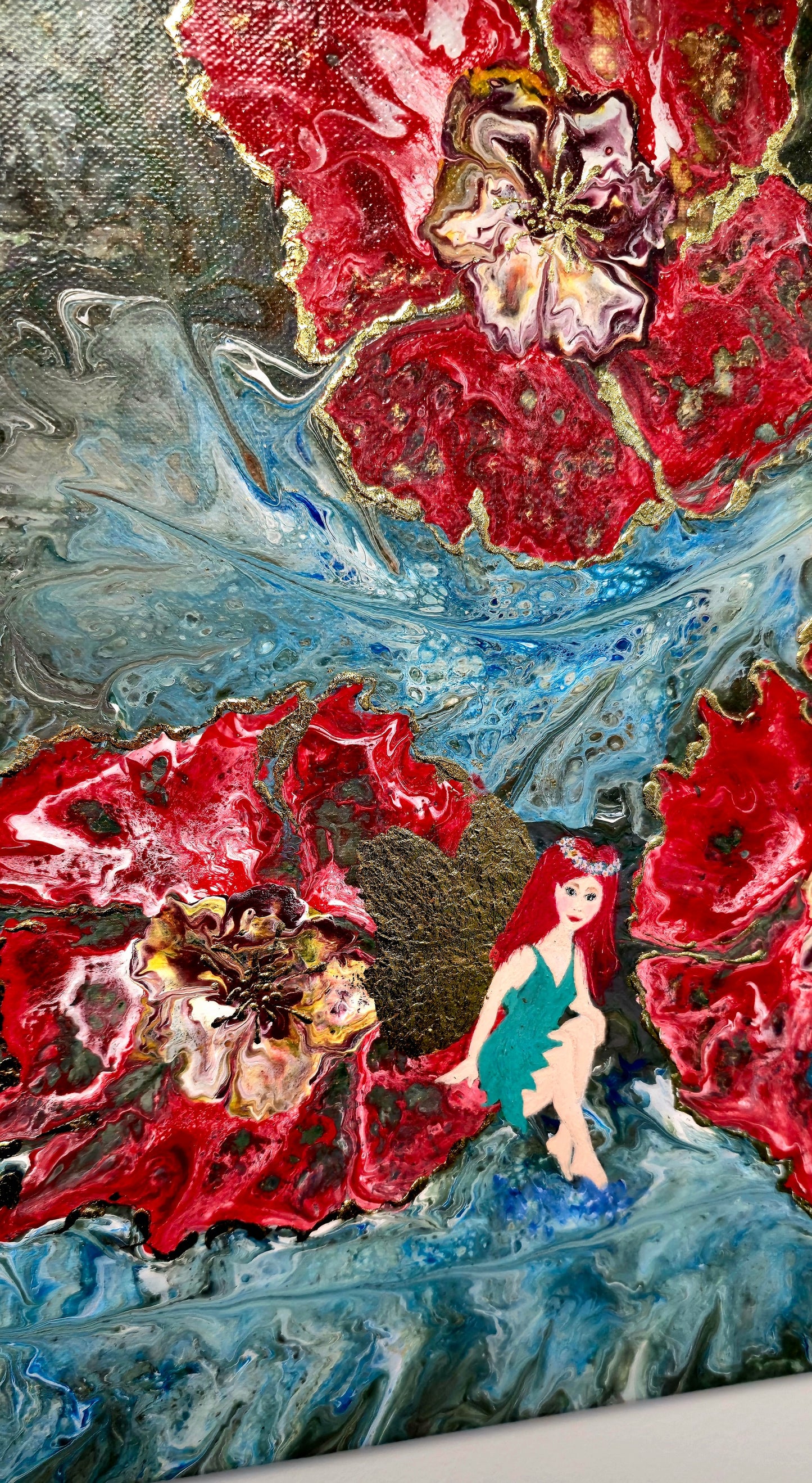 Wróżka Kwiatów – Obraz Abstrakcyjny Pouring Art 40x40 cm