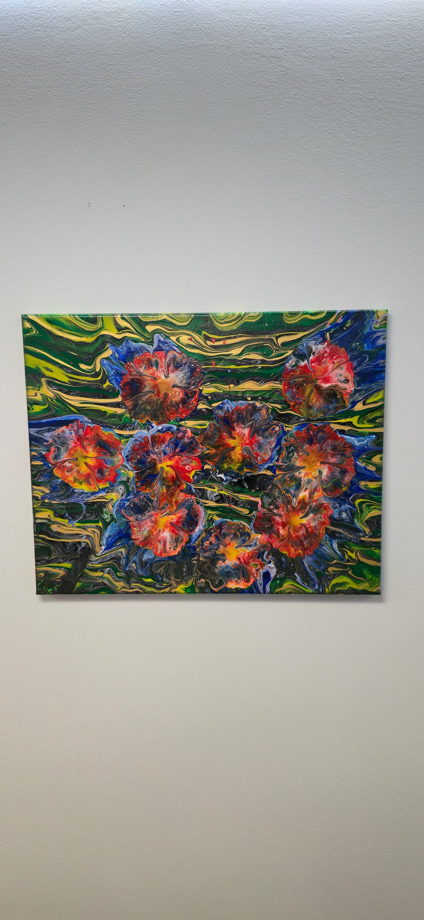 Ogród na Falach – Obraz Abstrakcyjny Pouring Art 40x50 cm