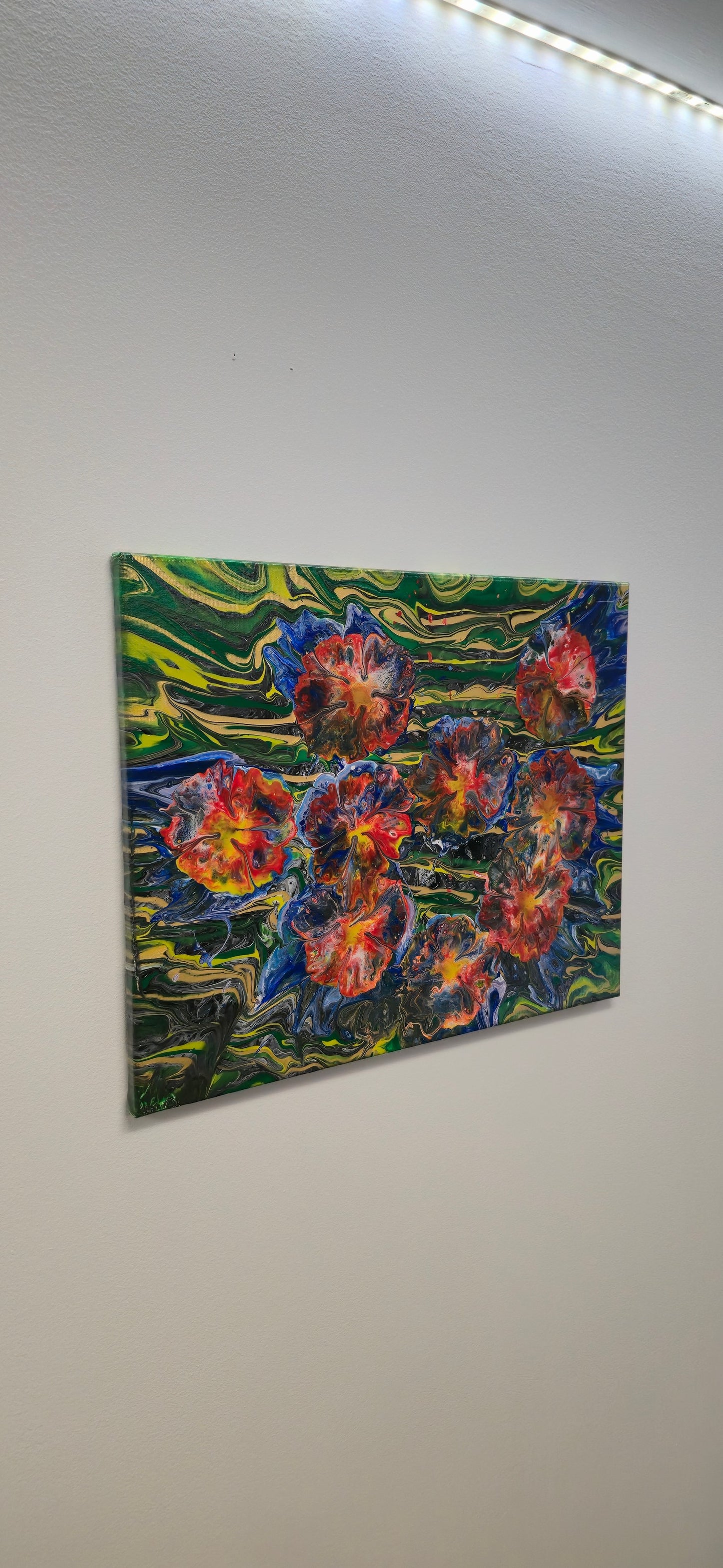 Ogród na Falach – Obraz Abstrakcyjny Pouring Art 40x50 cm