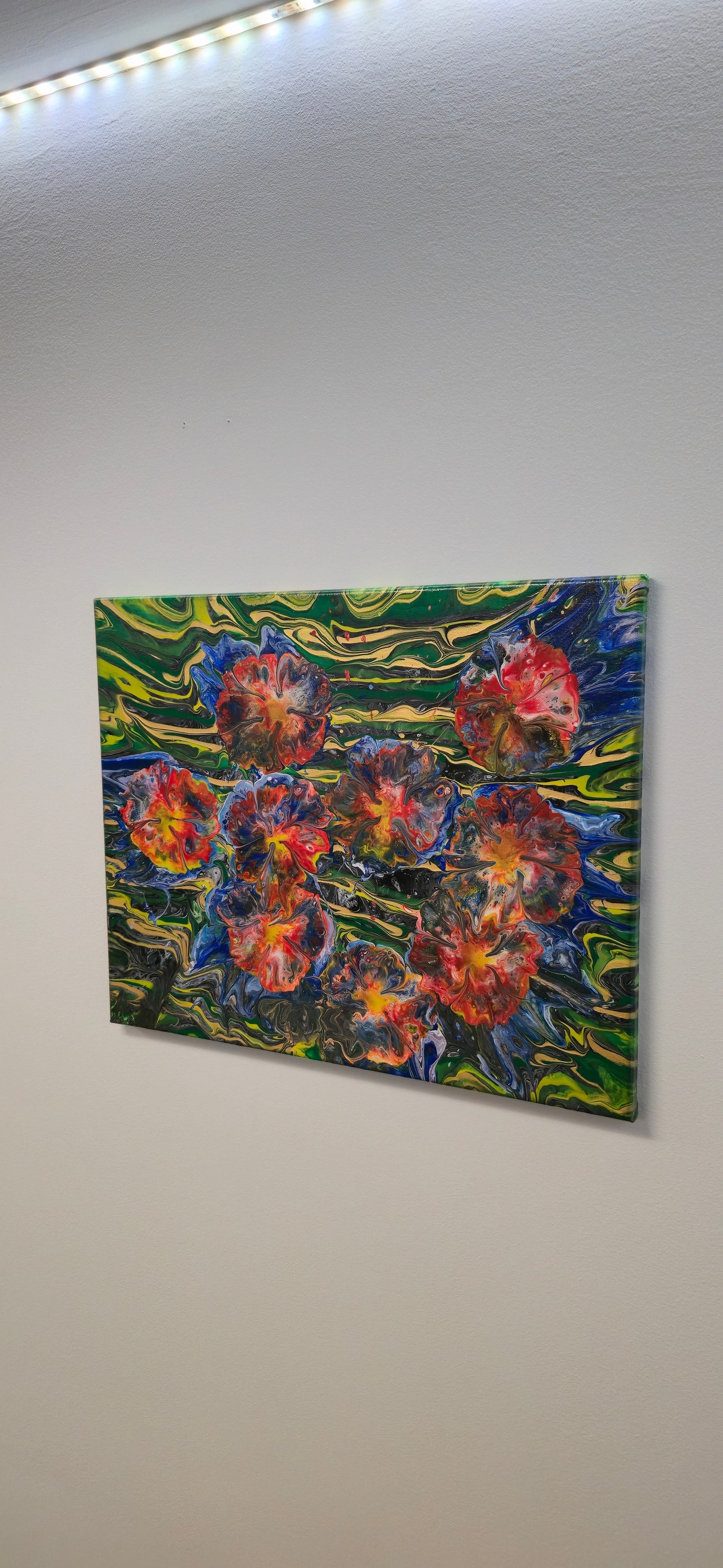 Ogród na Falach – Obraz Abstrakcyjny Pouring Art 40x50 cm