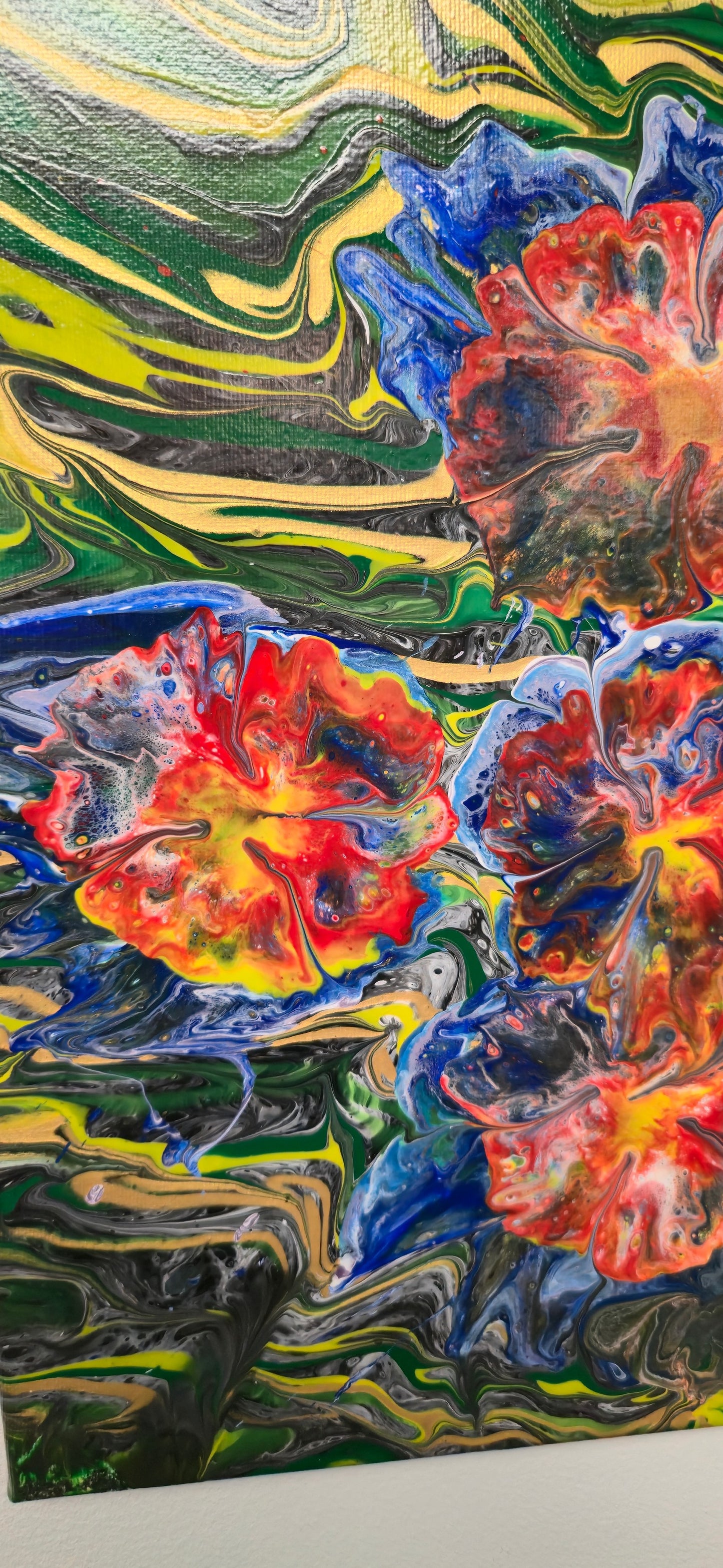 Ogród na Falach – Obraz Abstrakcyjny Pouring Art 40x50 cm