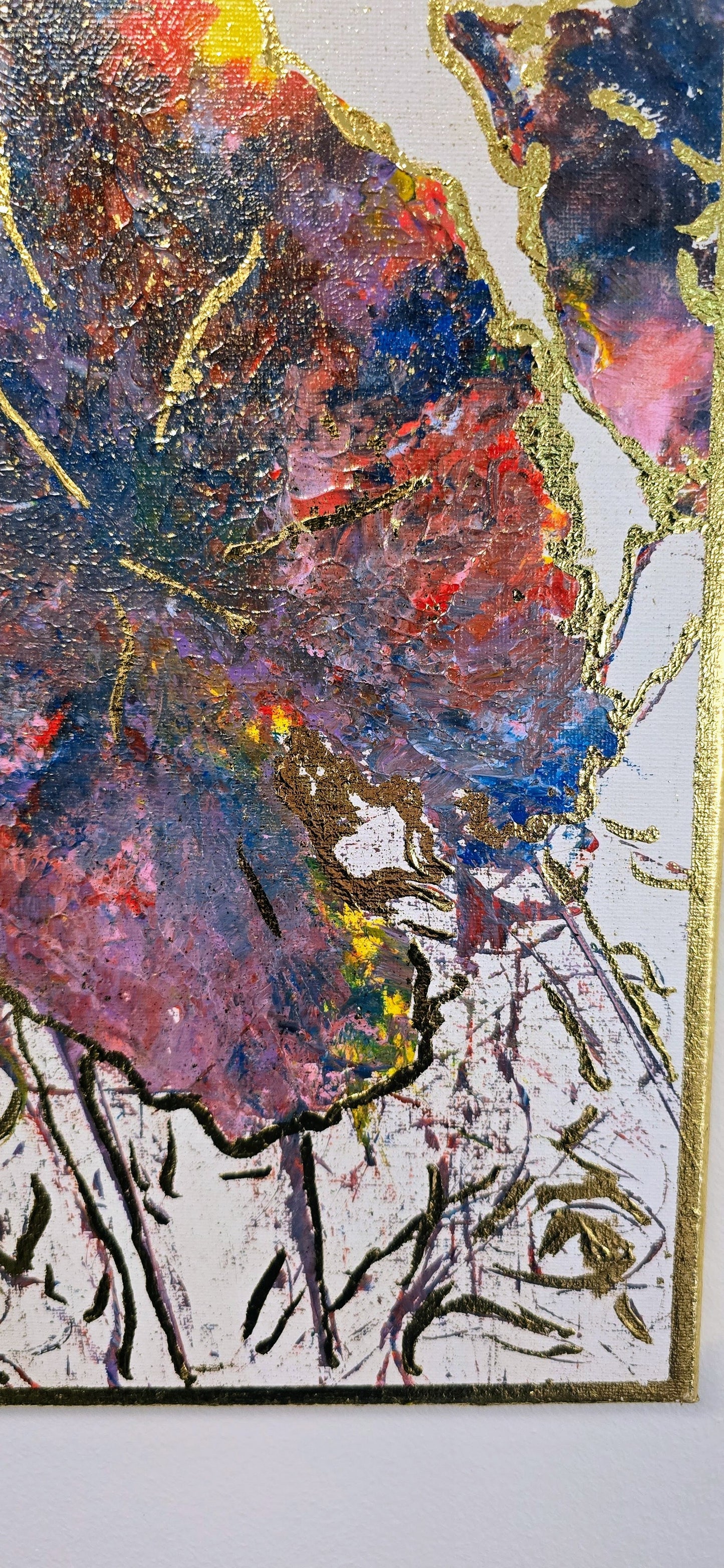 Alokazja w Blasku Złota – Obraz Abstrakcyjny Mixed Media 40x50 cm