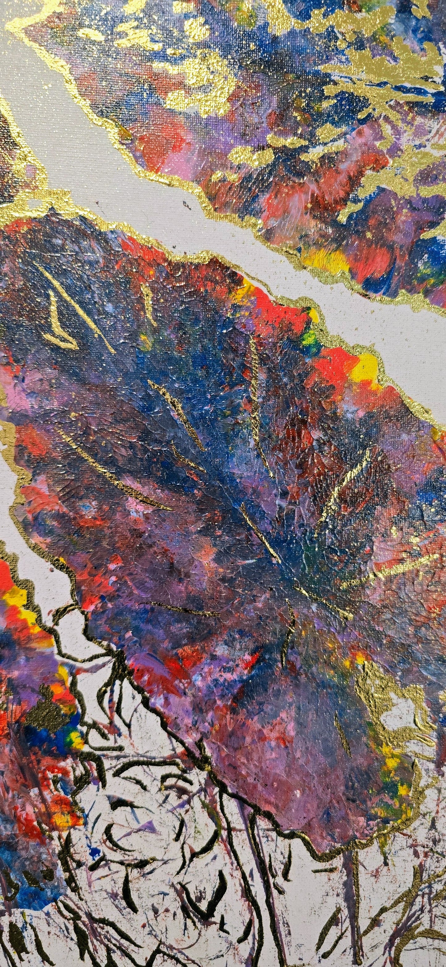 Alokazja w Blasku Złota – Obraz Abstrakcyjny Mixed Media 40x50 cm