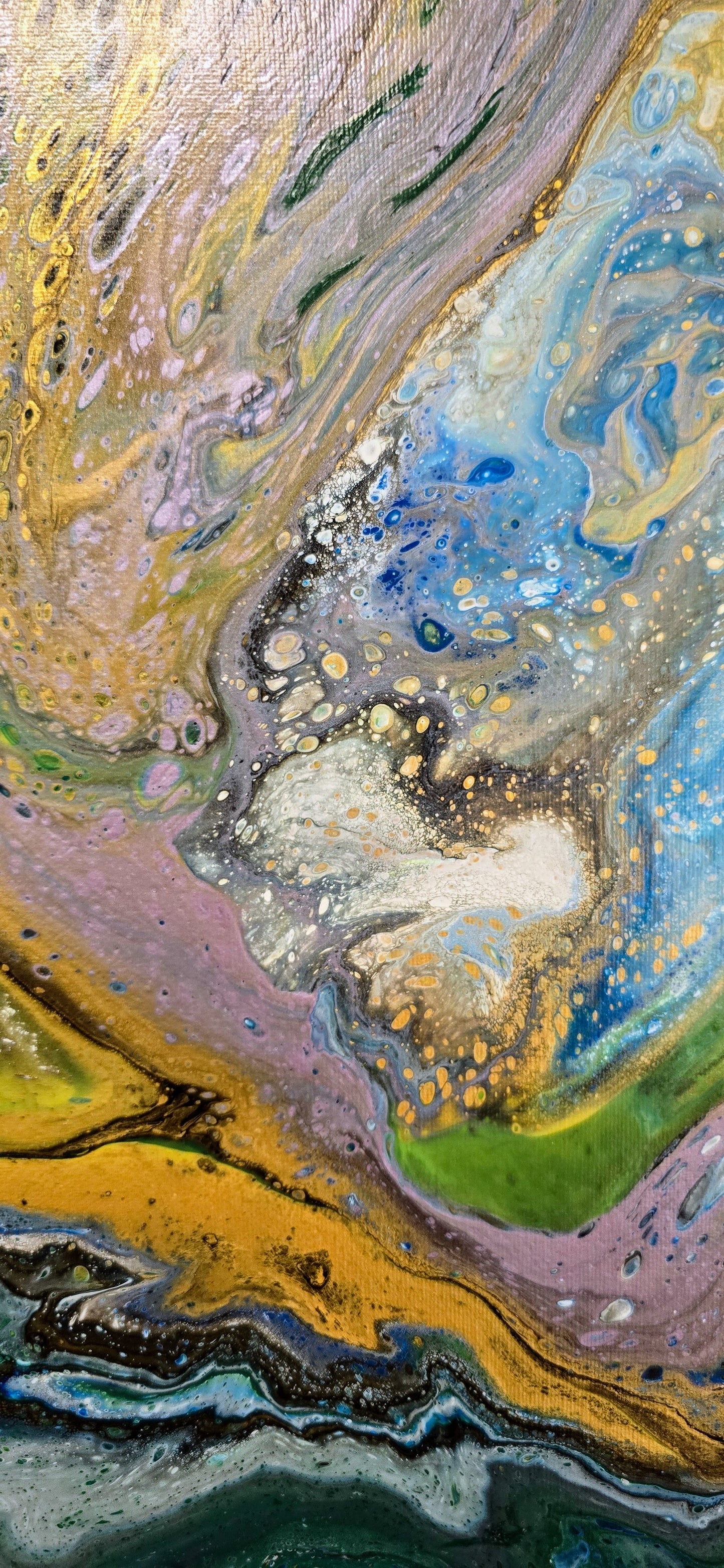 Złota Rzeka Kosmosu – Obraz Abstrakcyjny Pouring Art 40x50 cm