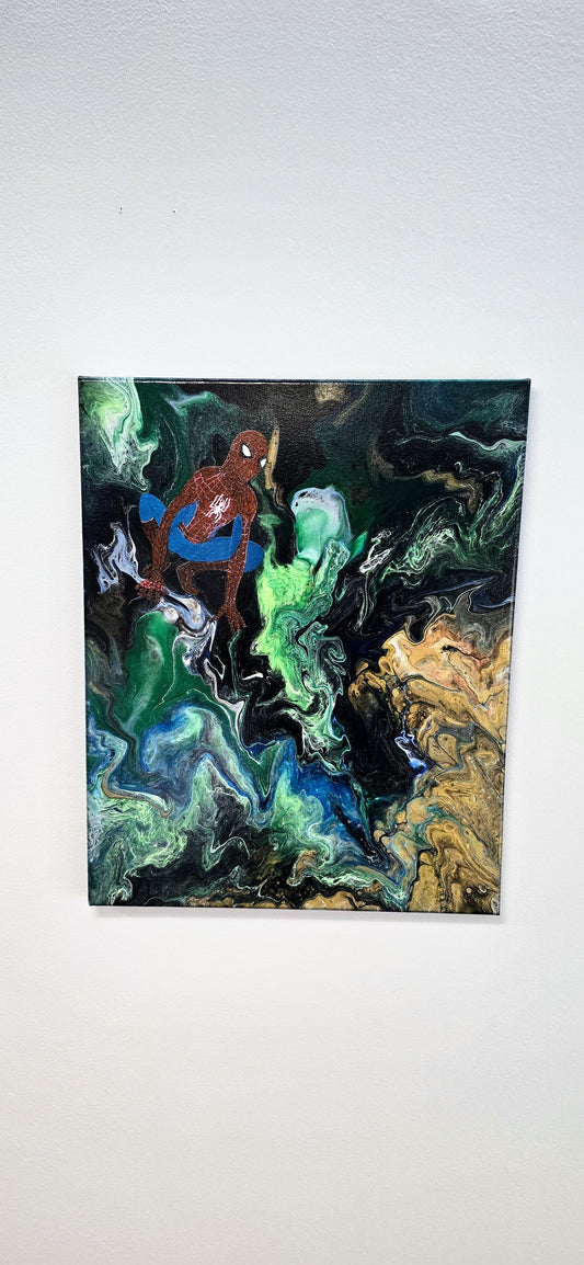 Spider-Man w Kosmosie – Obraz Mixed Media Pouring Art 40x50 cm