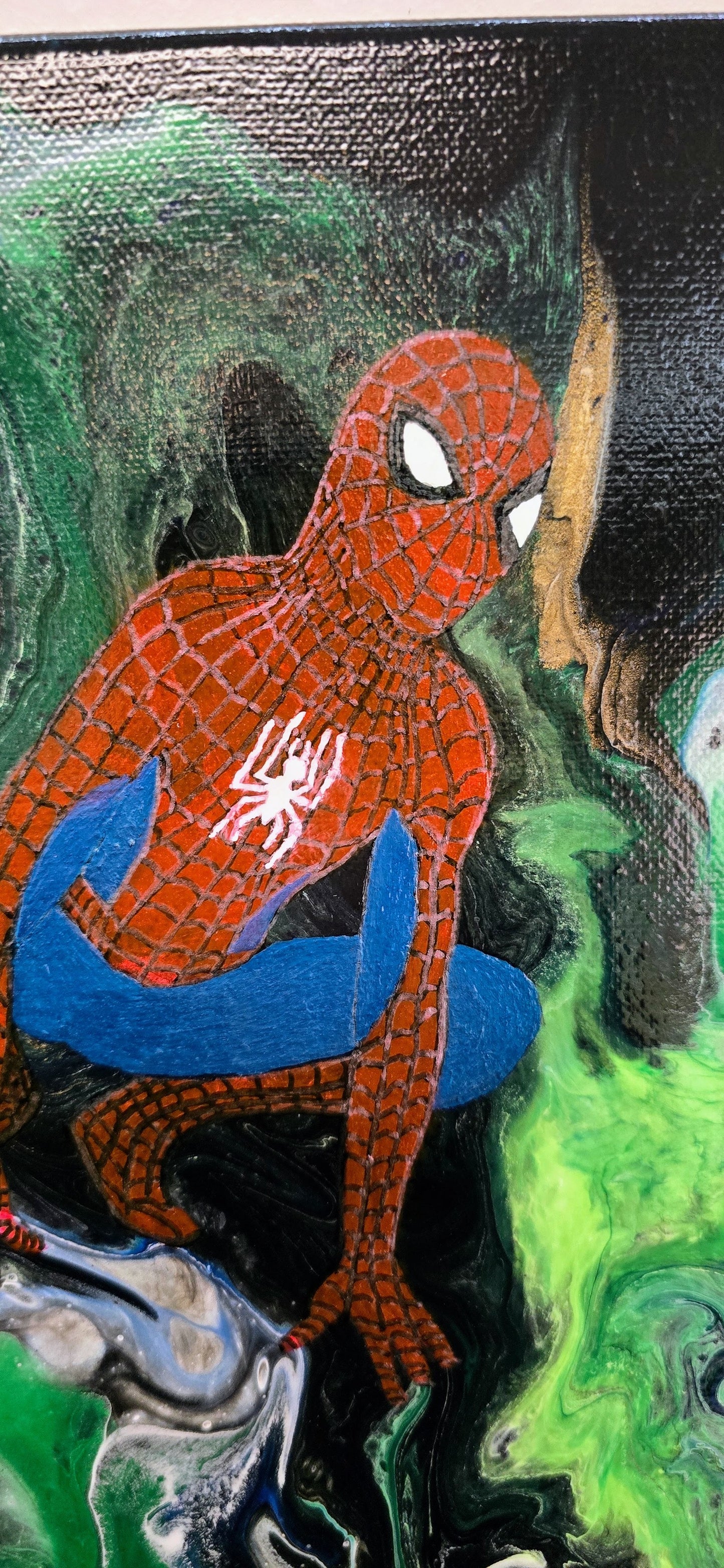 Spider-Man w Kosmosie – Obraz Mixed Media Pouring Art 40x50 cm