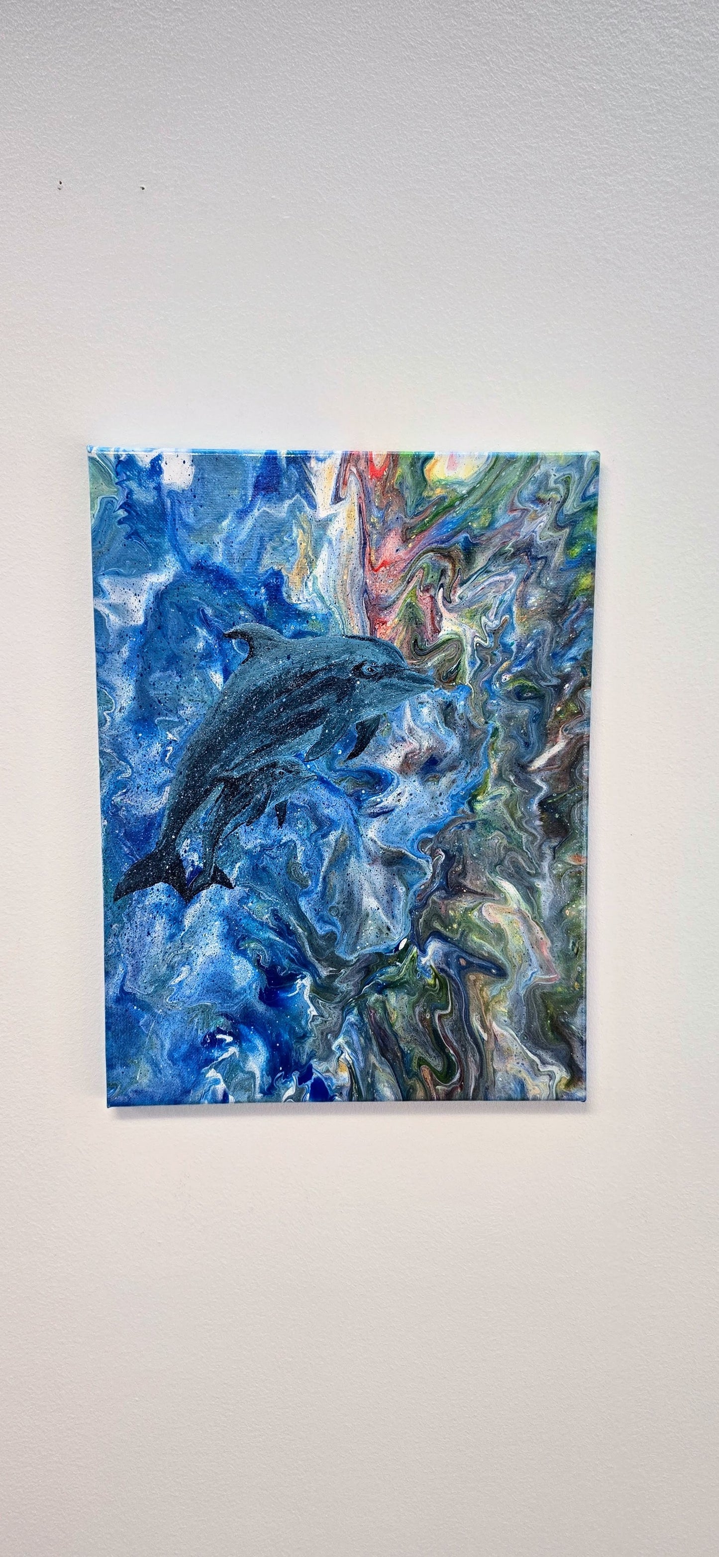 Dolphin Family - Mixed Media Pouring Art 30x40 cm