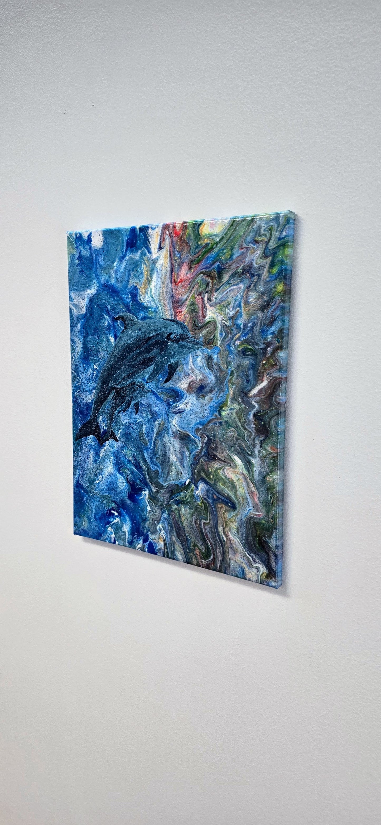 Dolphin Family - Mixed Media Pouring Art 30x40 cm