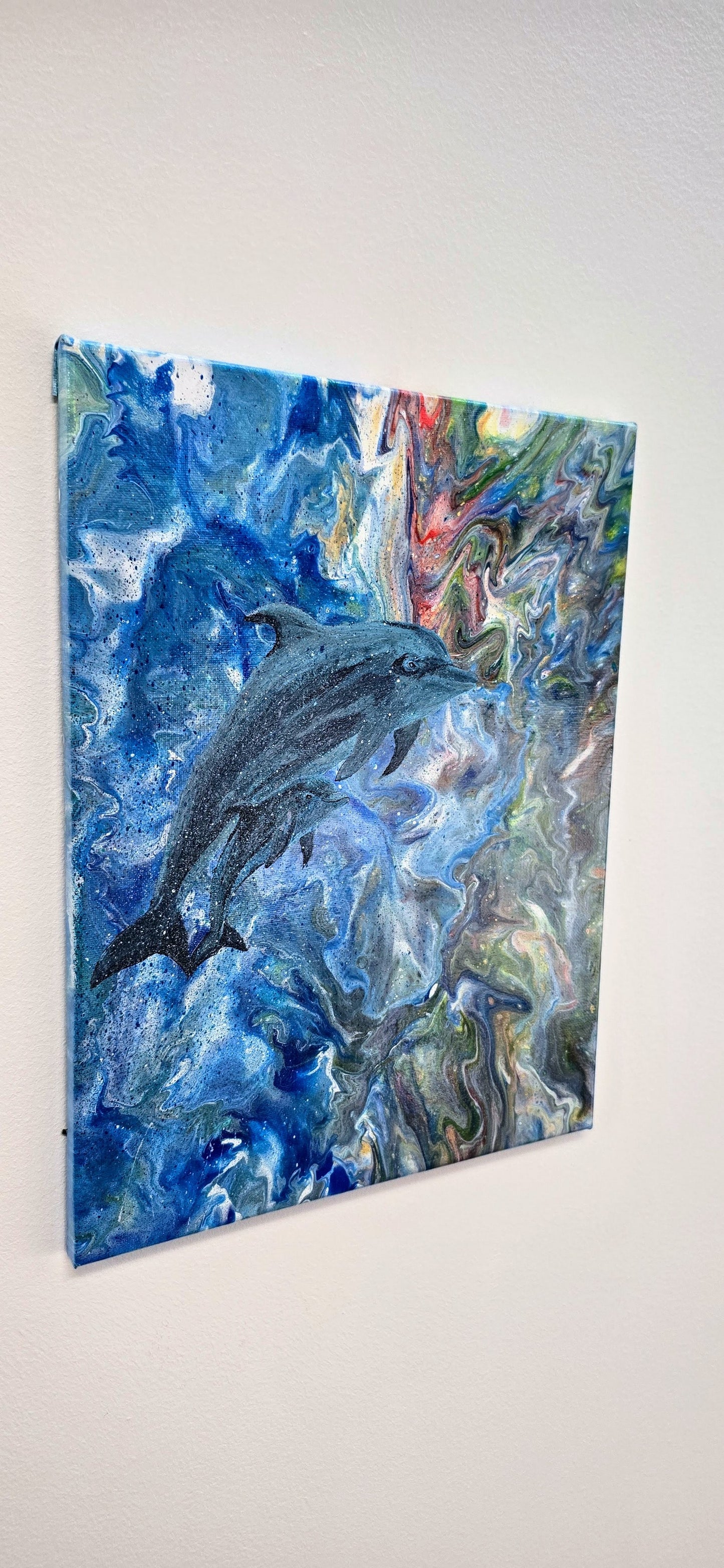 Dolphin Family - Mixed Media Pouring Art 30x40 cm