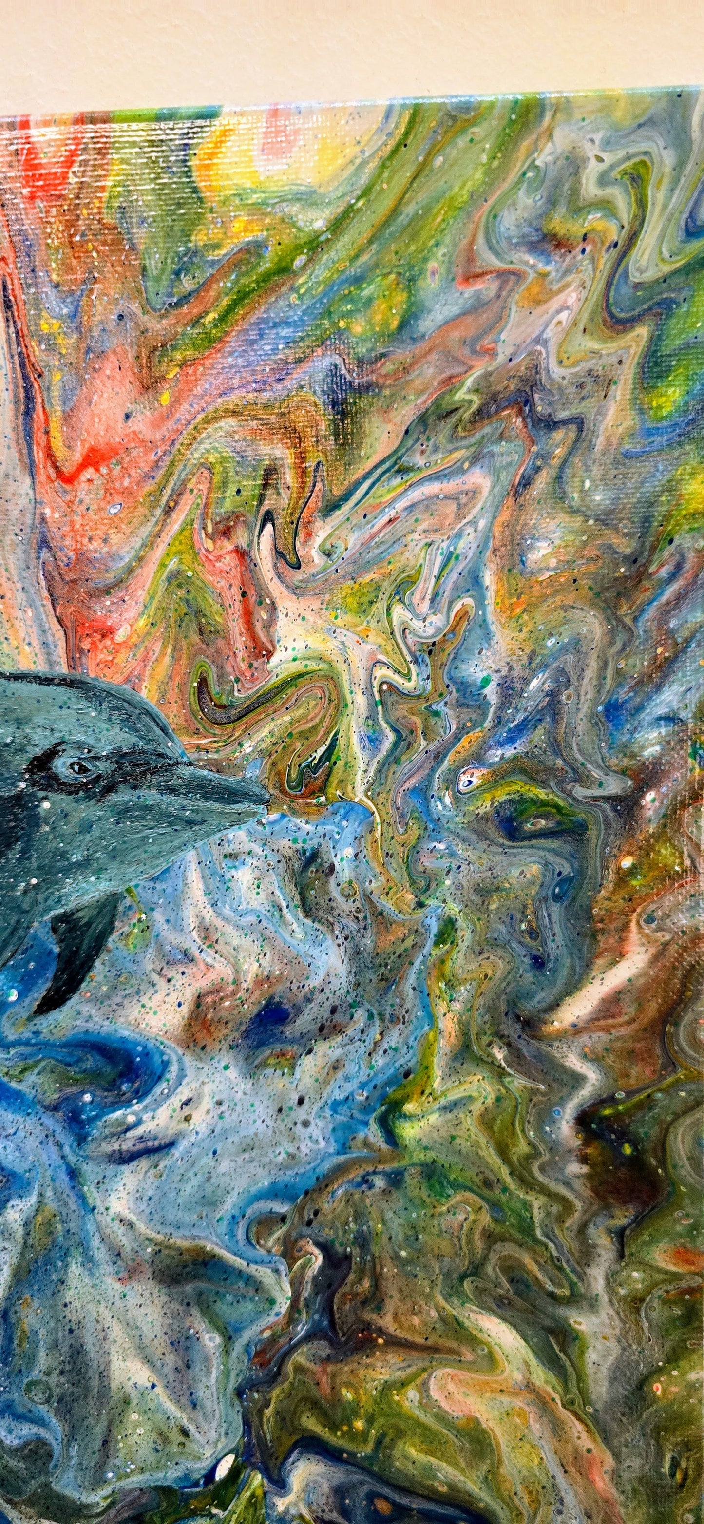 Dolphin Family - Mixed Media Pouring Art 30x40 cm