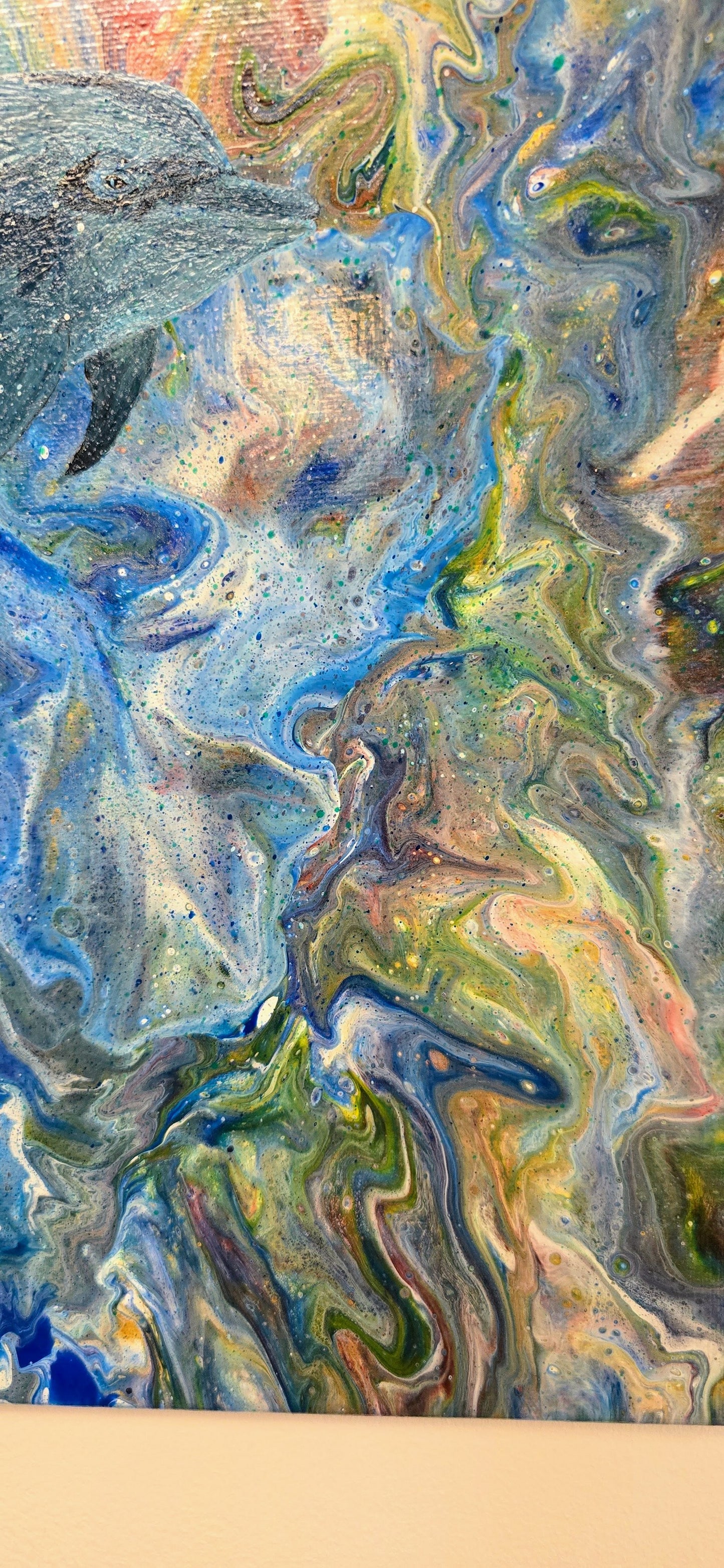 Dolphin Family - Mixed Media Pouring Art 30x40 cm