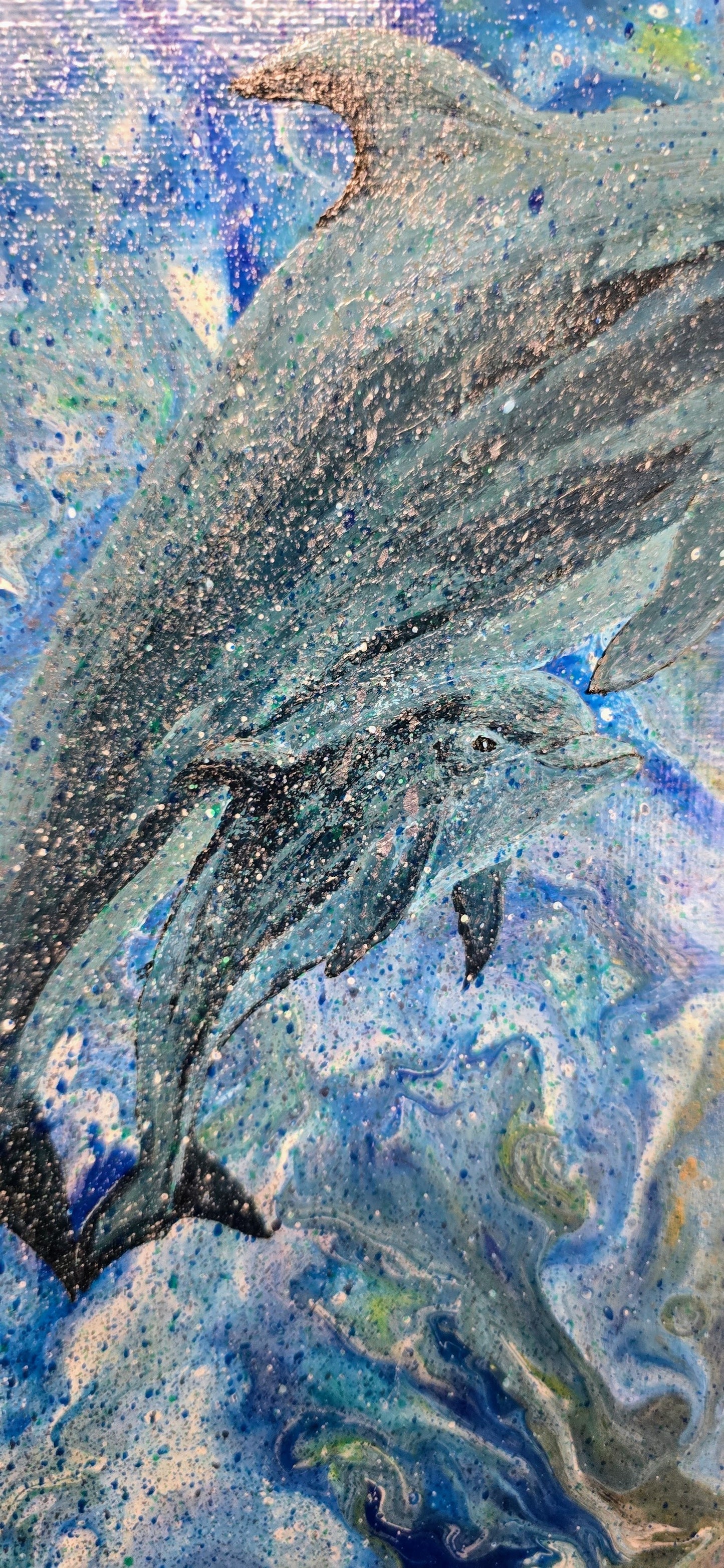Dolphin Family - Mixed Media Pouring Art 30x40 cm