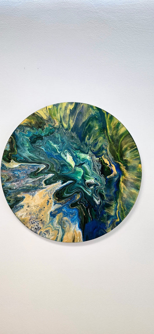 Planeta Ziemia – Okrągły Obraz Abstrakcyjny Pouring Art 50 cm