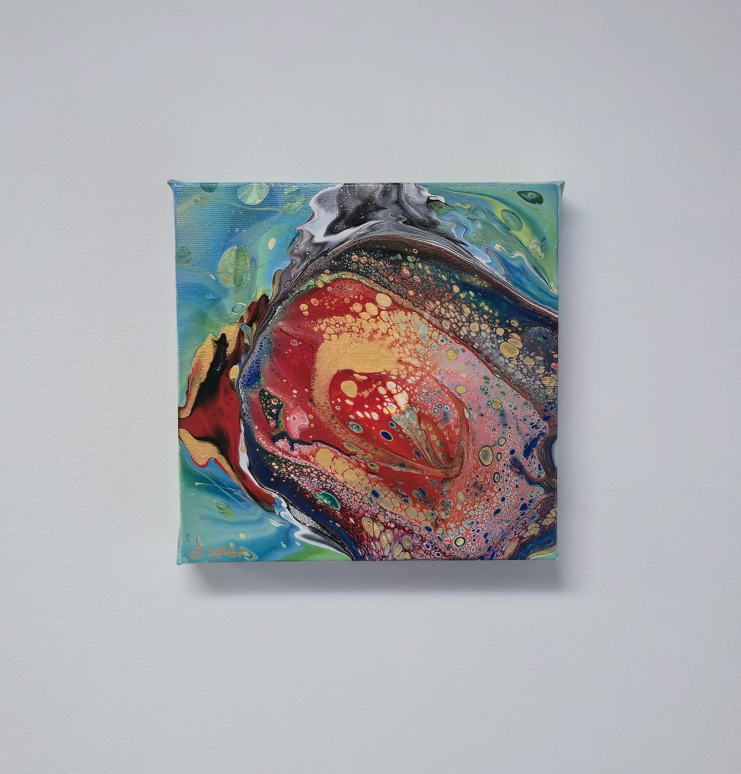 Oko Smoka – Małe – Obraz Abstrakcyjny Pouring Art 20x20 cm