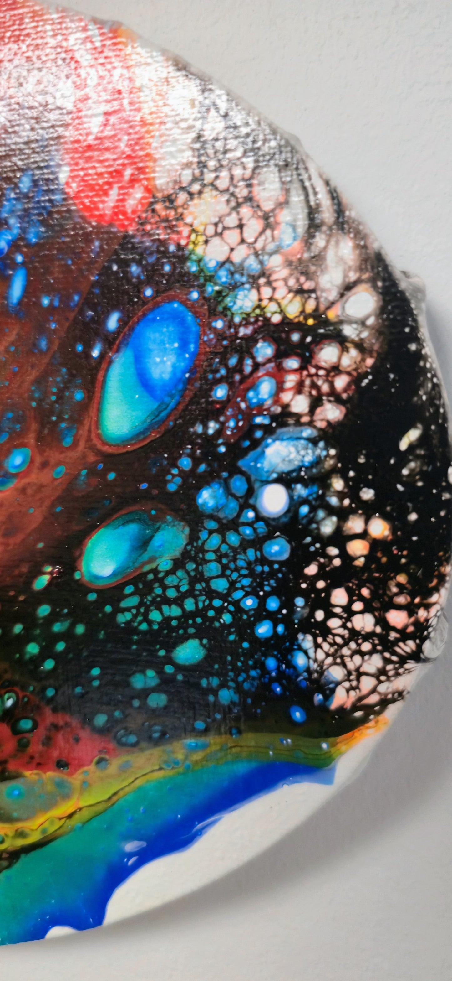 Kosmiczna Komórka – Owalny Obraz Abstrakcyjny Pouring Art 20x30 cm