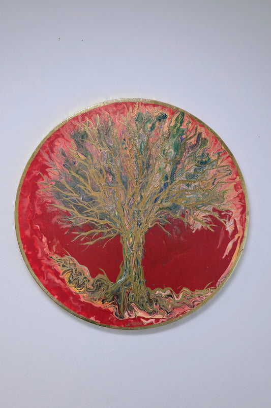 Drzewo Ognia i Złota – Owalny Obraz Mixed Media 50 cm