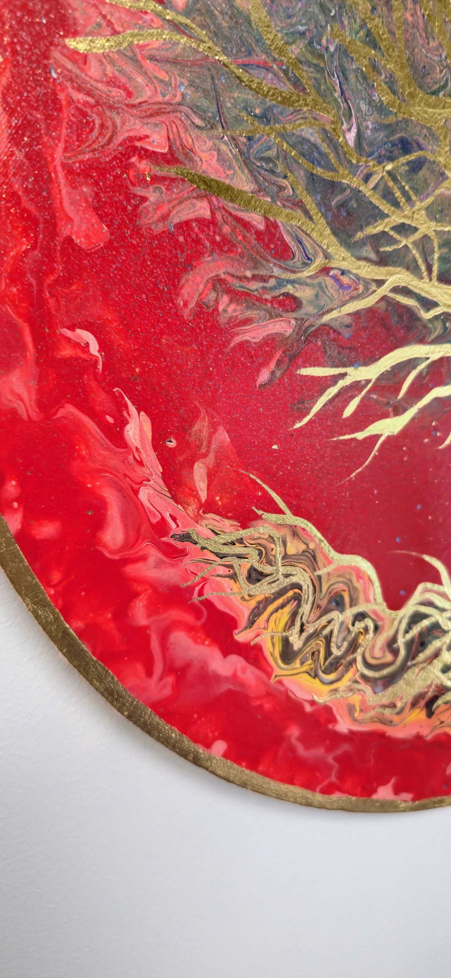 Drzewo Ognia i Złota – Owalny Obraz Mixed Media 50 cm