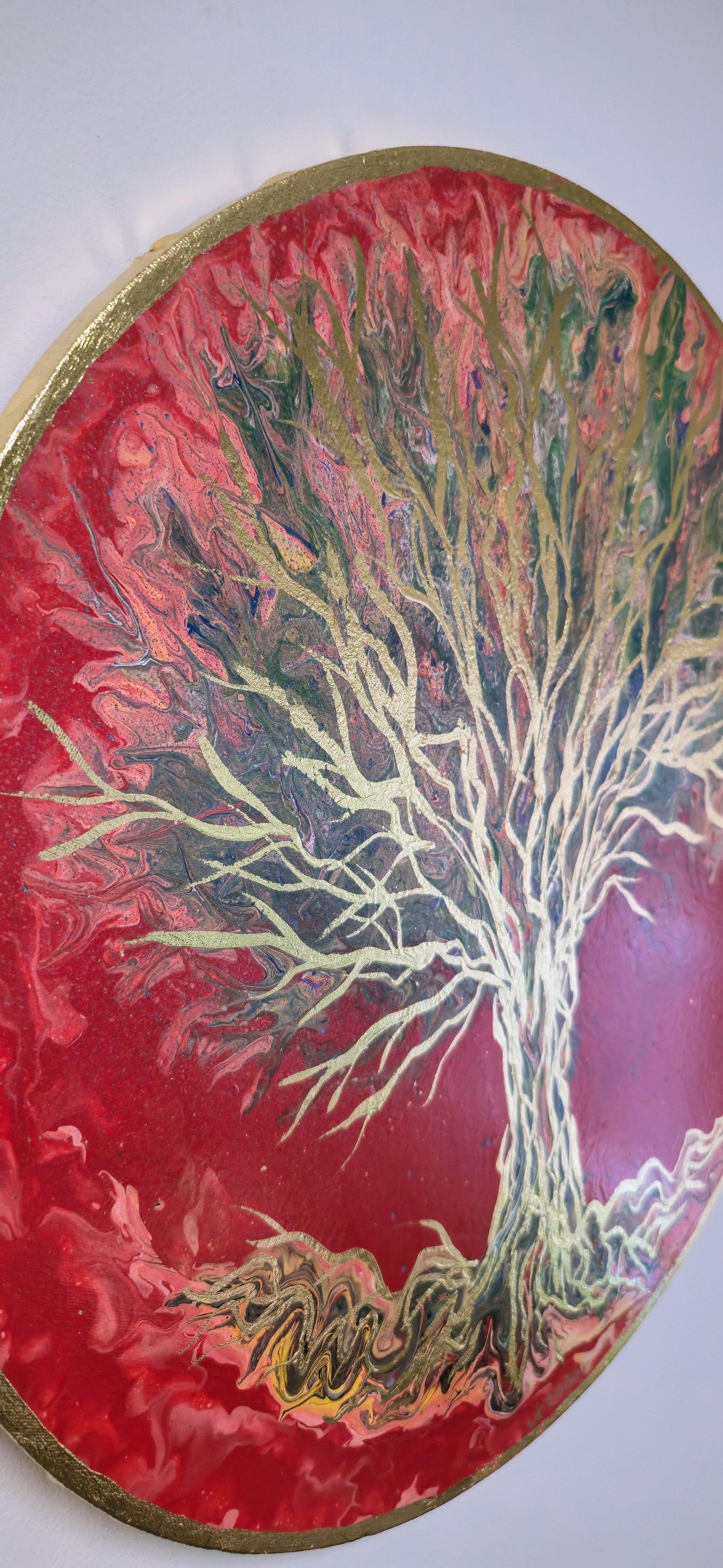 Drzewo Ognia i Złota – Owalny Obraz Mixed Media 50 cm