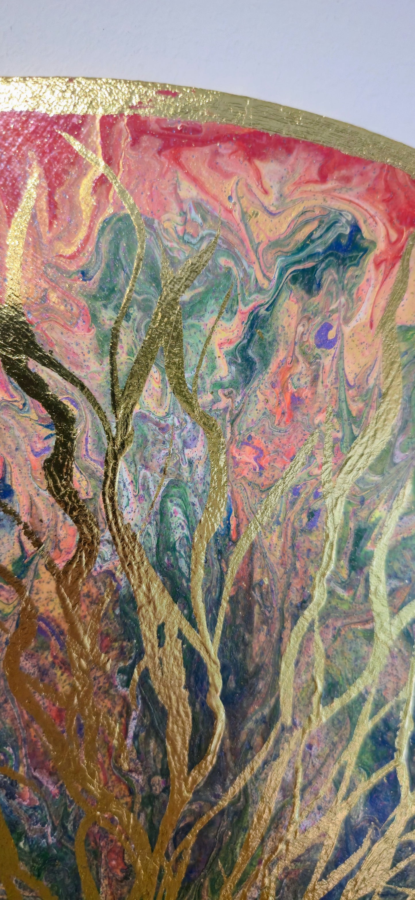 Drzewo Ognia i Złota – Owalny Obraz Mixed Media 50 cm