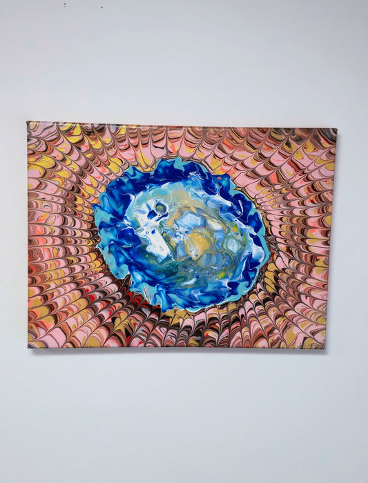Oko Pawia – Obraz Abstrakcyjny Feather Pouring Art 30x40 cm