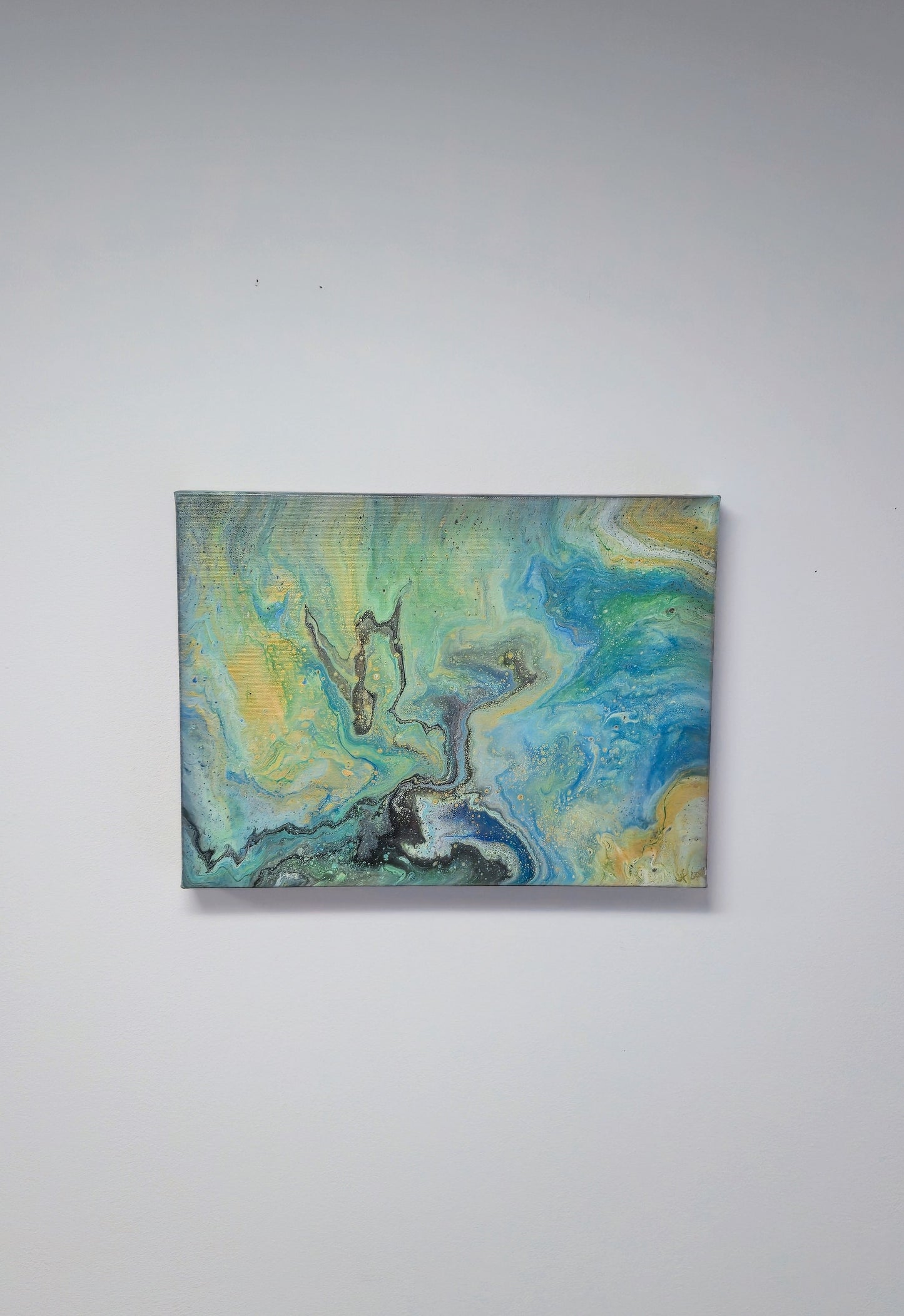 Karaibska Głębina – Obraz Abstrakcyjny Pouring Art 30x40 cm