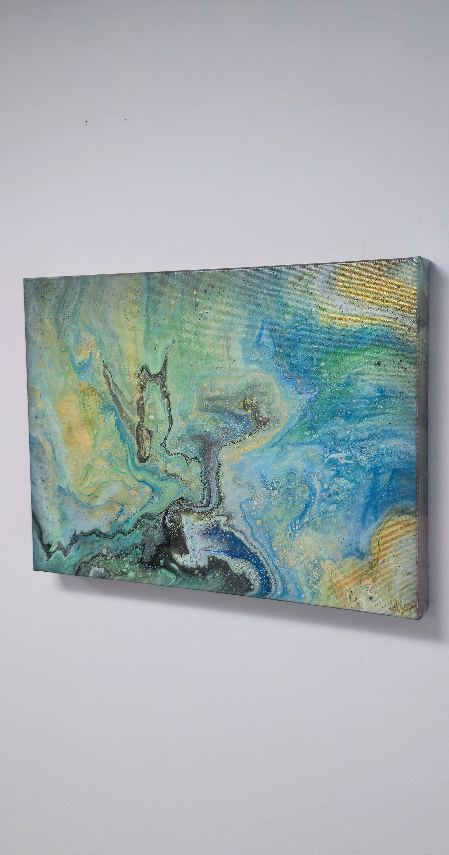 Karaibska Głębina – Obraz Abstrakcyjny Pouring Art 30x40 cm