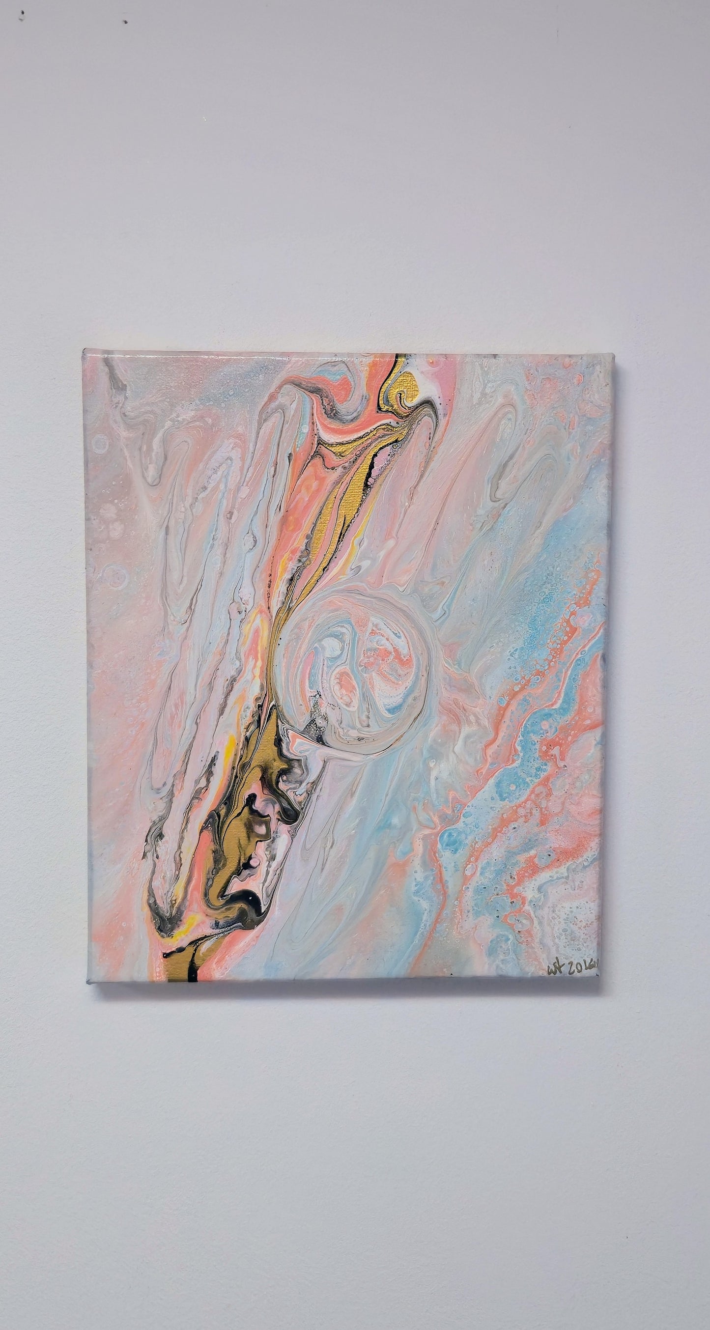 Serce Muszli – Obraz Abstrakcyjny Pouring Art 25x30 cm