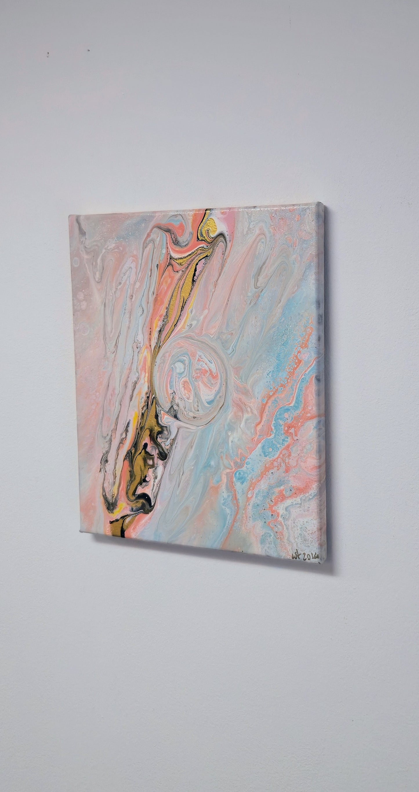 Serce Muszli – Obraz Abstrakcyjny Pouring Art 25x30 cm