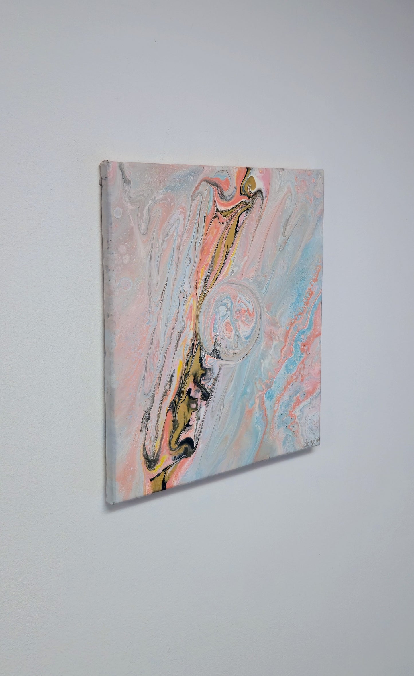 Serce Muszli – Obraz Abstrakcyjny Pouring Art 25x30 cm